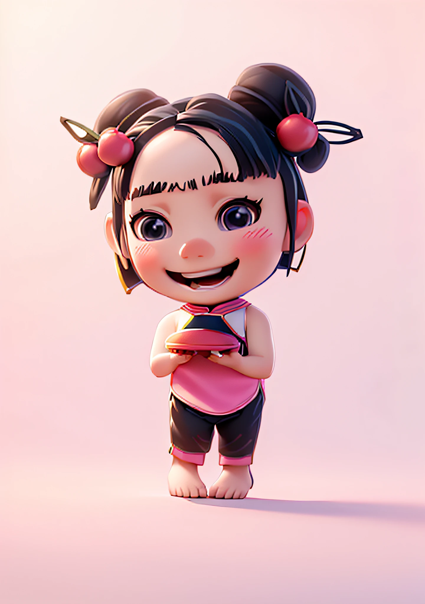 (Masterpiece: 1.3), (Best Quality: 1.3), (Masterpiece: 1.3), (Best Quality: 1.3), (8k wallpaper), (Ultra High Resolution), Full Body, (Bicephal: 2), (Natural Skin Texture), (Beautiful and Beautiful), (Very Detailed CG, Intricate Details), White Background, (White Background: 1.5), .pixar, 3D, C4D, blender, 1 Girl, Cute, Happy Face, Black Hair, Solo, Chibi, Hair Ornament, .Chibi, (Lychee: 0.5), (Double Lychee: 0.2), (Chinese Style: 1.5), Hanfu, Red Clothes, Horse Face Clothing, Shoes: and Clothing Matching.