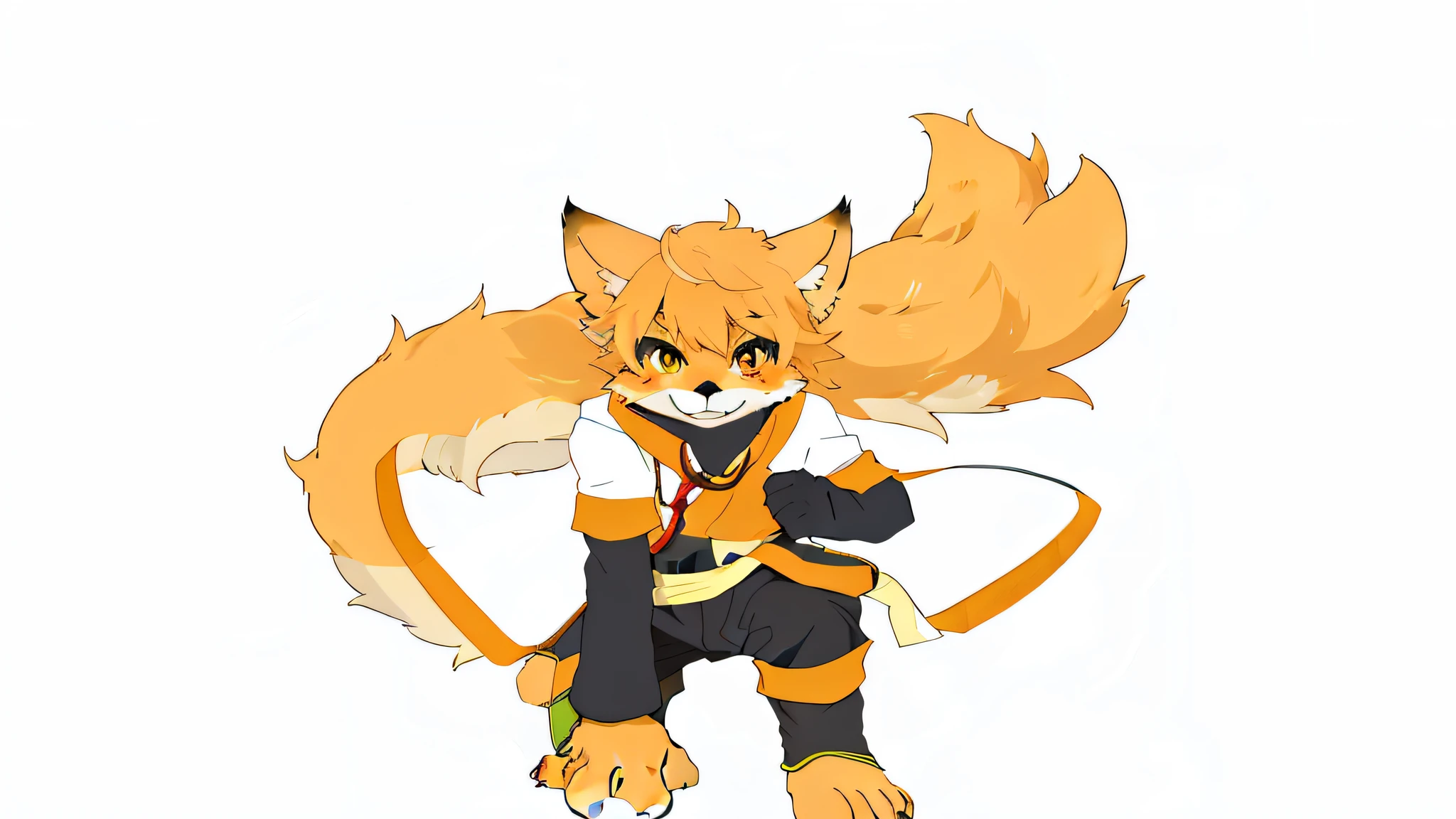 there is a cartoon of a cat with a yellow tail, fox nobushi, furaffinity fursona, furry furaffinity, furaffinity commission, buizel and human fusion, tonic the fox, inspired by Kanbun Master, fox from league of legends chibi, kitsune, fire!! full body, kitsune holding torch