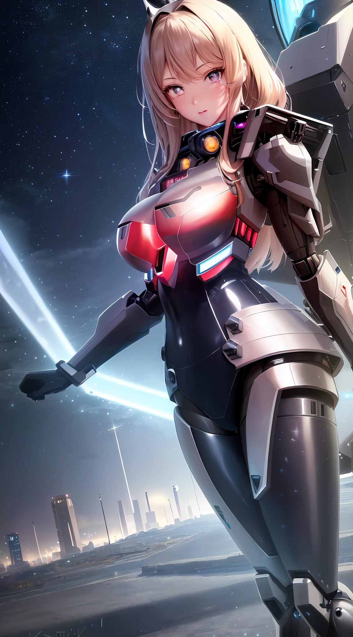 High resolution, highest quality: 1.4, close-up of robot with sword in the city, from the night of the ark, detailed body, super detailed, masterpiece, perfect masterpiece, anime mecha aesthetics, best anime 4k konahan wallpaper, DSLR camera lens, close-up shot, perfect, masterpiece, mechanized Valkyrie girl, ((detailed face, Detailed Eyes: 1.4)), Perfect Masterpiece, Girl in Mecha Network Armor, Mecha Aesthetics, Female Mecha, Ethereal and Mech Theme, Anime Robot with Organic Mix, From Ark Night, Detailed Digital Anime Art, Armor Girl: 1, Brownish Red Shiny Body, Metallic Texture, Futuristic Sense of Technology, Ultra Detailed, Masterpiece, Detailed Height, Dynamic Angle, ((((Perfect Detailed Face, Shiny Eyes))), Pretty Girl, Perfect Girl, Masterpiece, Realistic, Lipstick, Blush: 1, Perfect Masterpiece, Dynamic Light, Perfect Lighting, Background, Detailed Background, Space Capsule, Punk style Space Capsule, Realistic, Detailed, super detail, perfect detail, masterpiece, perfect lighting, dynamic light, perfect masterpiece