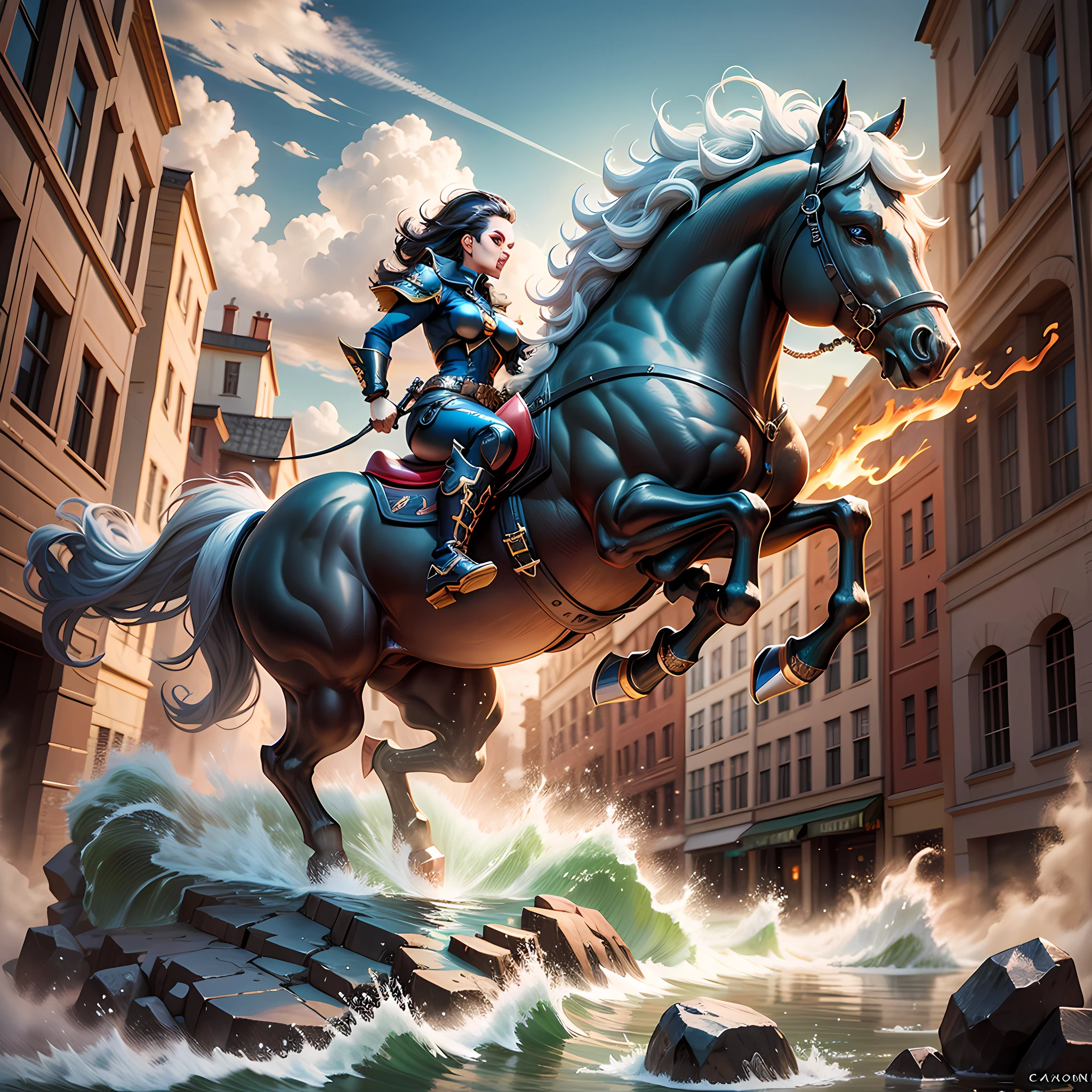 Splash art, cavalo selvagem, 3d, CGI, Cannon, 24x, --auto --s2