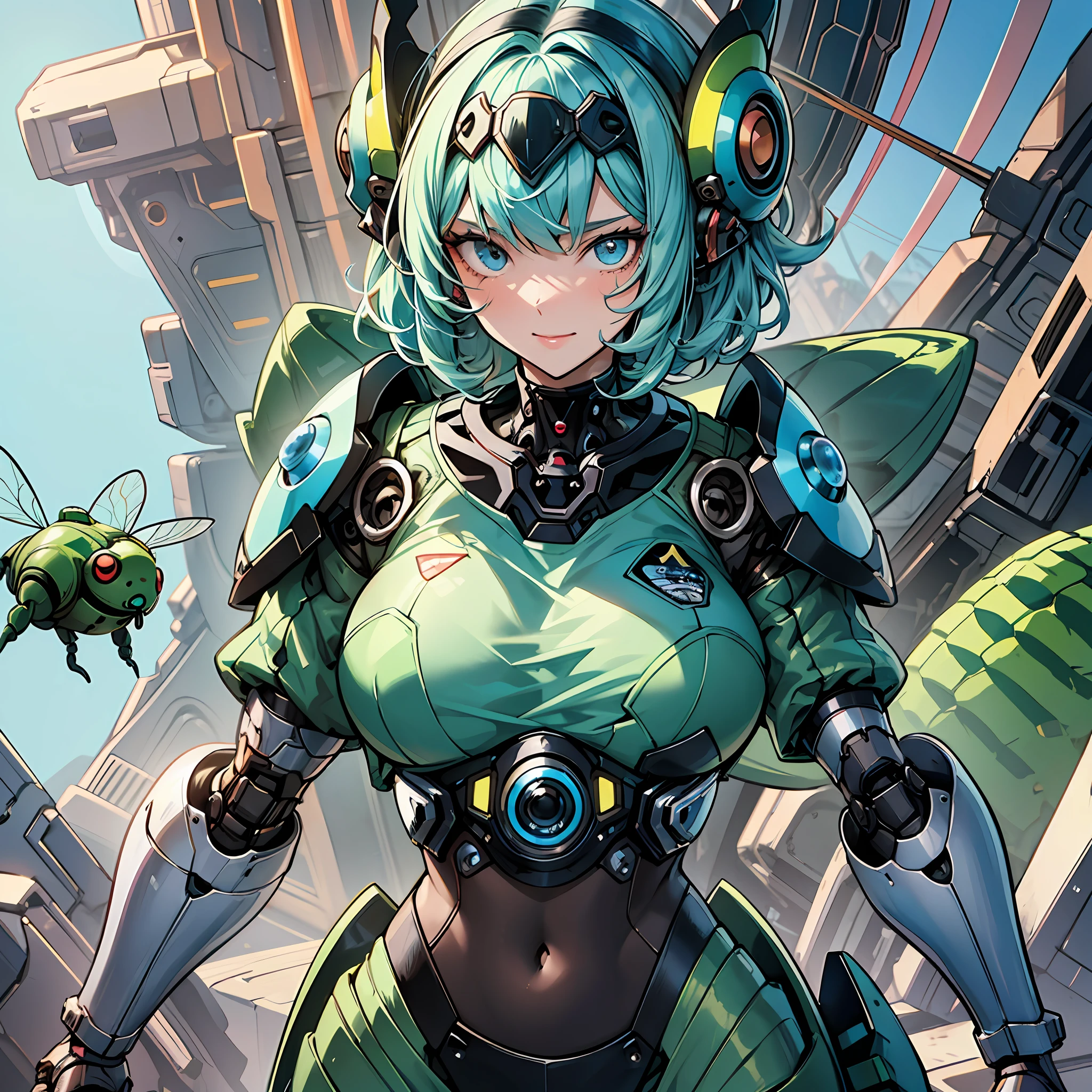 Close up portrait of woman in tardigrade color costume, best anime 4K wallpaper, cyberpunk tarper, mechanized valkyrie girl, biomechanical, human structure bee concept art, highly detailed Artgerm based on a caterpillar, full body, cyborg muma tardigrade, anime style 4k, insect trainer girl, tamamushi,