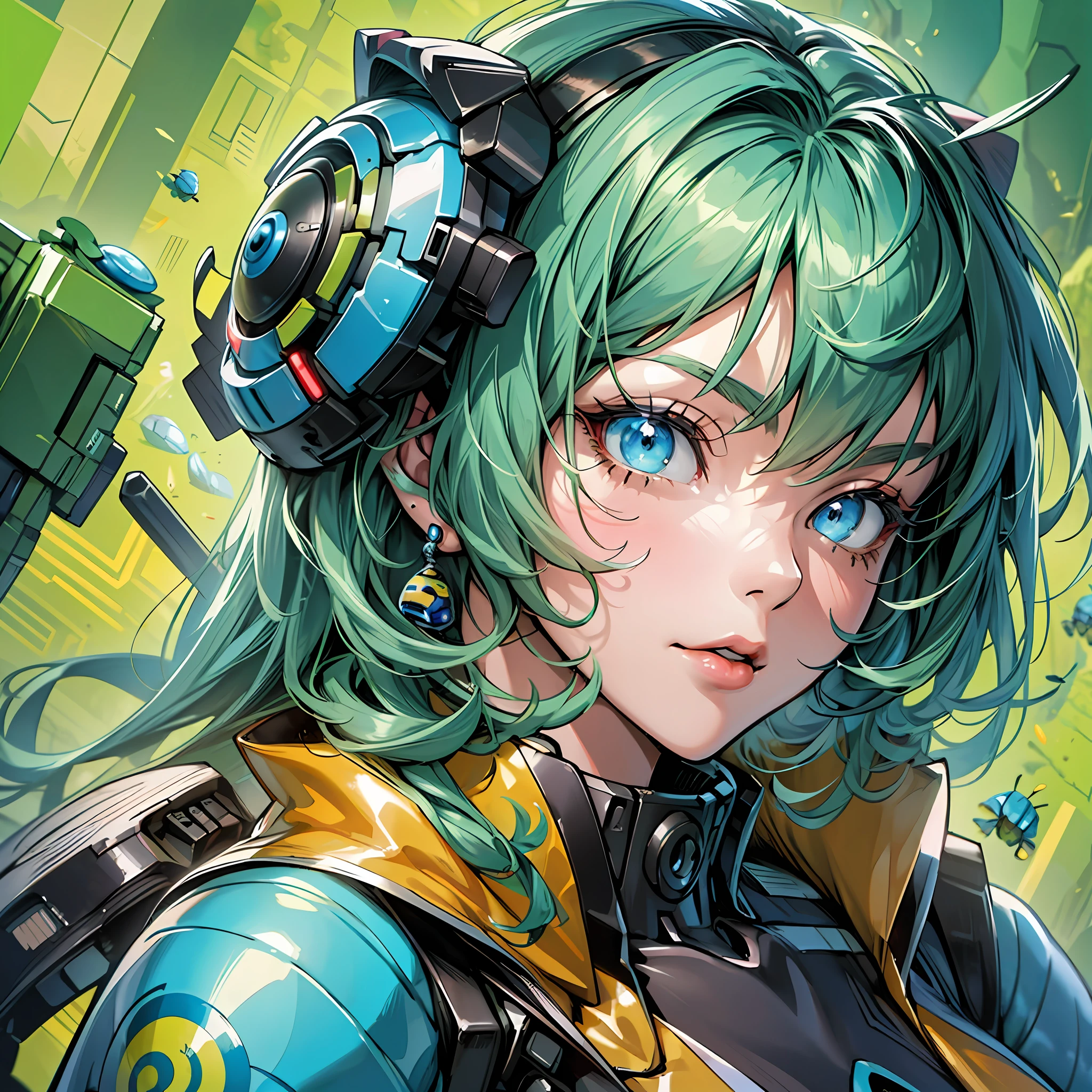 Close up portrait of woman in tardigrade color costume, best anime 4K wallpaper, cyberpunk tarper, mechanized valkyrie girl, biomechanical, human structure bee concept art, highly detailed Artgerm based on a caterpillar, full body, cyborg muma tardigrade, anime style 4k, insect trainer girl, tamamushi,