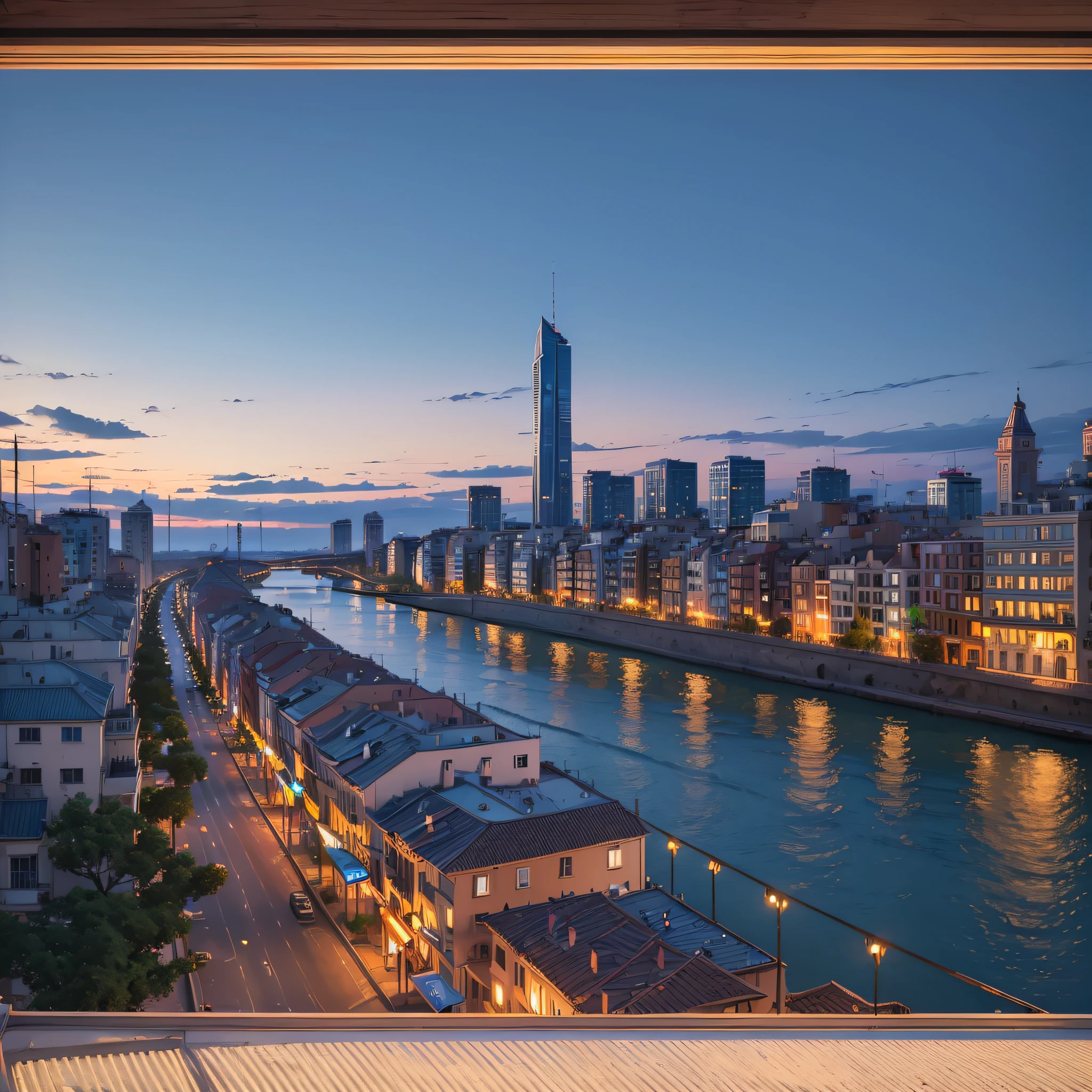 ((Top quality)), ((Masterpiece: 1.4), City, Early Morning, Blue, Photography, Balcony, 8K --auto --s2