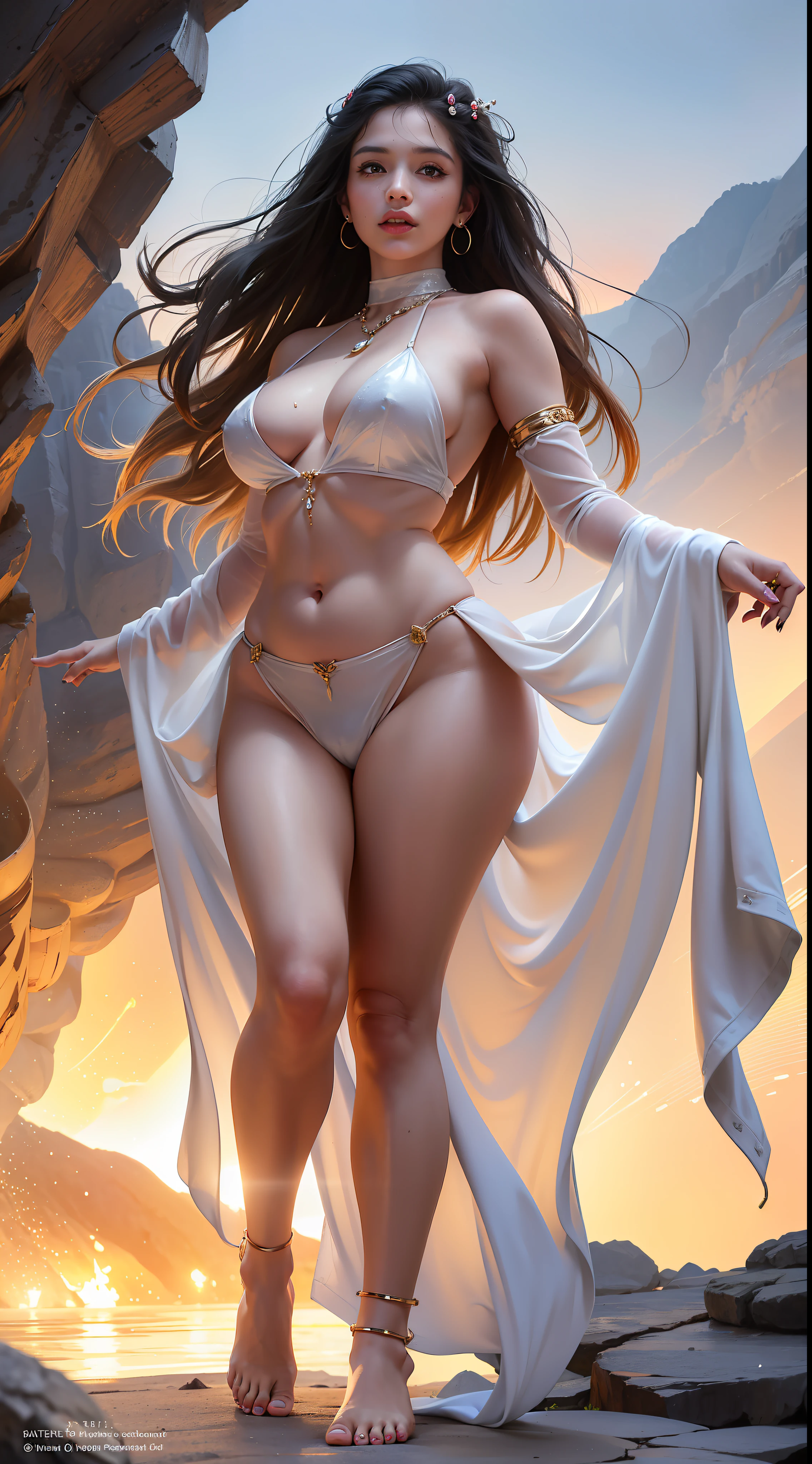 (RAW: 1.2), (Realistic: 1.4), (Clarity: 1.2), (A Woman), (Perfect Body Proportions), ((Lip Rings, Rings, Belly Button Rings, Nose Rings)), ((Tongue Studs), (Lip Studs), (Umbilical Nails), Gemstones Refract Dazzling Light))), (Breasts: 7.0), (Areola: 2), (Abs: 0.2), (Buttocks: 6.0), (Healthy Skin, Thin Skin, Seductive Expression, Double Eyelids, Jelly Textured Lips, Glowing Lips, Cherry small mouth, small upturned lips, moles under the eyes, ((((detailed skin texture))), real pores)), textured skin, (wearing gems, pearls, emerald, amber,), (dynamic hair, layered hair, wet hair, loose hair, wet skin texture), sweat dripping all over, shiny skin, glowing skin, radiant, eyes looking at the lens, high-quality details, cinematic lighting, ((backlight)), absurd, incredibly ridiculous, huge file size, super detailed, high resolution, very detailed, best quality, masterpiece, illustration, very detailed, CG, unified, 8k wallpaper, amazing, fine detail, masterpiece, light on face, backlight, cinematic lighting, 1girl, 46 years old, ((high jumper's body proportions)), ((obesity: 12.0)), (((no panties)))), (((no pants)))), ((no socks))), ((no skirt)))), ((no shoes))), (no shoes))), (((dynamic pose))), ((((half))),(Raise legs)))),(Feet crossed)))),(Legs apart))),(Greek toes),(Elaborate nails),(Camel toes),((Correct anatomy)),((Correct dissection))),(Wearing a cheongsam with a transparent plastic texture)))),((Gemstones, diamonds, pendants, necklaces, waist chains, stud earrings, earrings, bracelets, anklets)),((Open-air hot spring resort)))),(volcanic eruption))),((( The navel is set with precious stones))), (((hot springs))),