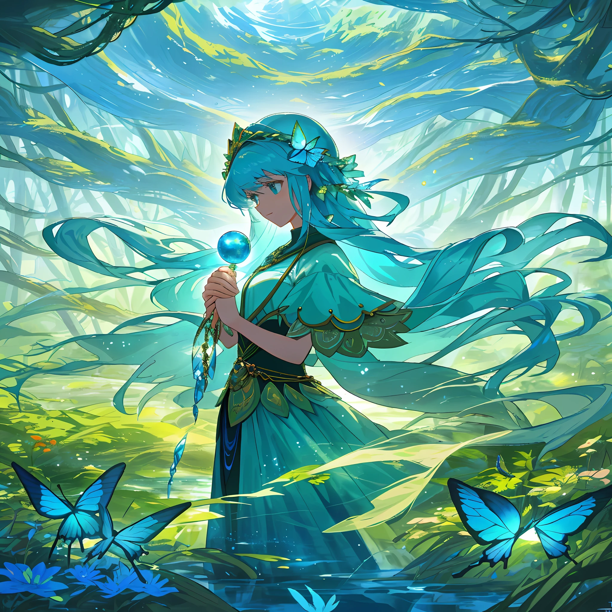 Mother Earth is a majestic and gentle being who displays boundless wisdom and compassion. Her figure is tall and elegant, like a majestic mountain, exuding a quiet and stable power. Her skin is like smooth earth, flowing with green grasslands and blue rivers. The body is covered with a colorful and gorgeous flower, which exudes a fresh and fragrant fragrance. The top of her head is covered by a vibrant forest, wooded and singing birds. In this forest, trees are chained in a loop, symbolizing the cycle and connection of life. Her eyes were bright and gentle, radiating wisdom and love. She holds a shimmering blue crystal ball in her hand, representing clear rivers and lakes, symbolizing her protection and protection of water sources. The voice of Mother Earth is like the chirping of birds in the morning, beautiful and pleasant. She calls the names of all things in loving language, giving warmth and guidance to life. A flock of colorful butterflies and splendid flocks of birds flew around her, as if part of her body extended, symbolizing her close connection and harmonious symbiosis with all living beings in nature. The existence of Mother Earth is a solemn tribute to life, she is the guardian of the environment and the source of life, making people feel her strength and beauty, inspiring people's sense of responsibility to protect the earth and love nature. Her image is deeply awed and leads humanity towards a future of sustainable development and harmonious coexistence.
