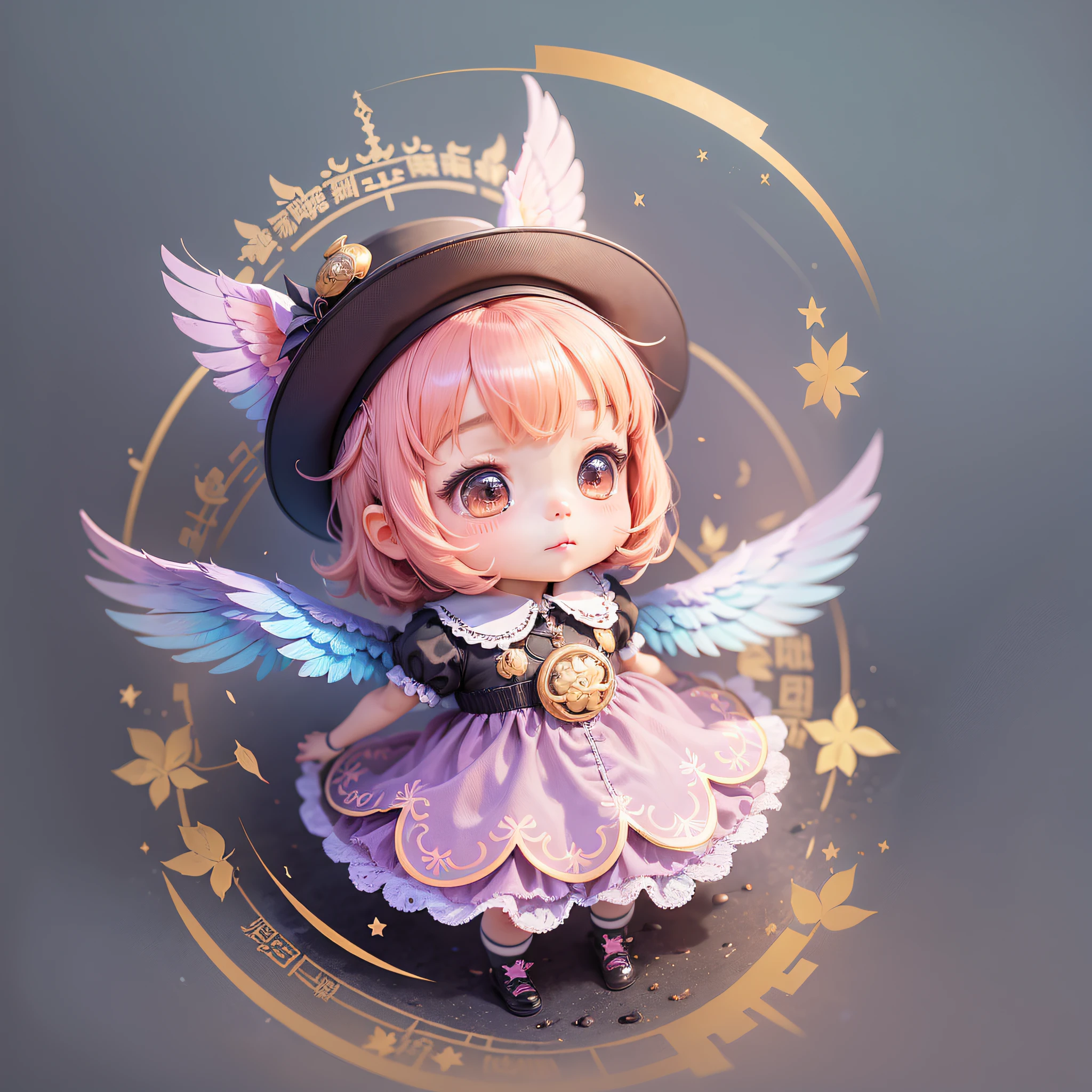 A girl in a dress and hat with wings on an angel on her back, chibi girl, loli in dress, loli, kawaii chibi, chibi style, inspired by lyeki, chibi art, inspired by Tahara Gu Soda, inspired by Yundu Xue, inspired by Wang Lu --auto --s2