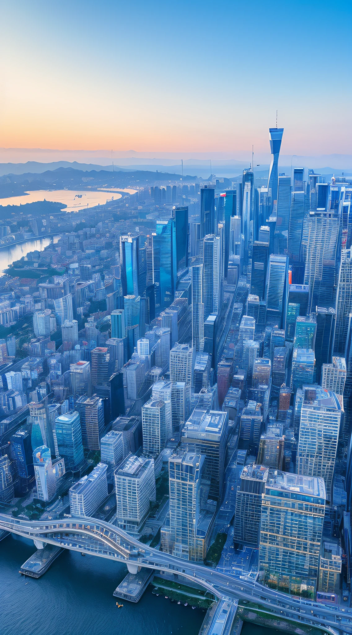 ((top quality, 8k, masterpiece: 1.3)) early morning.city.blue. photography