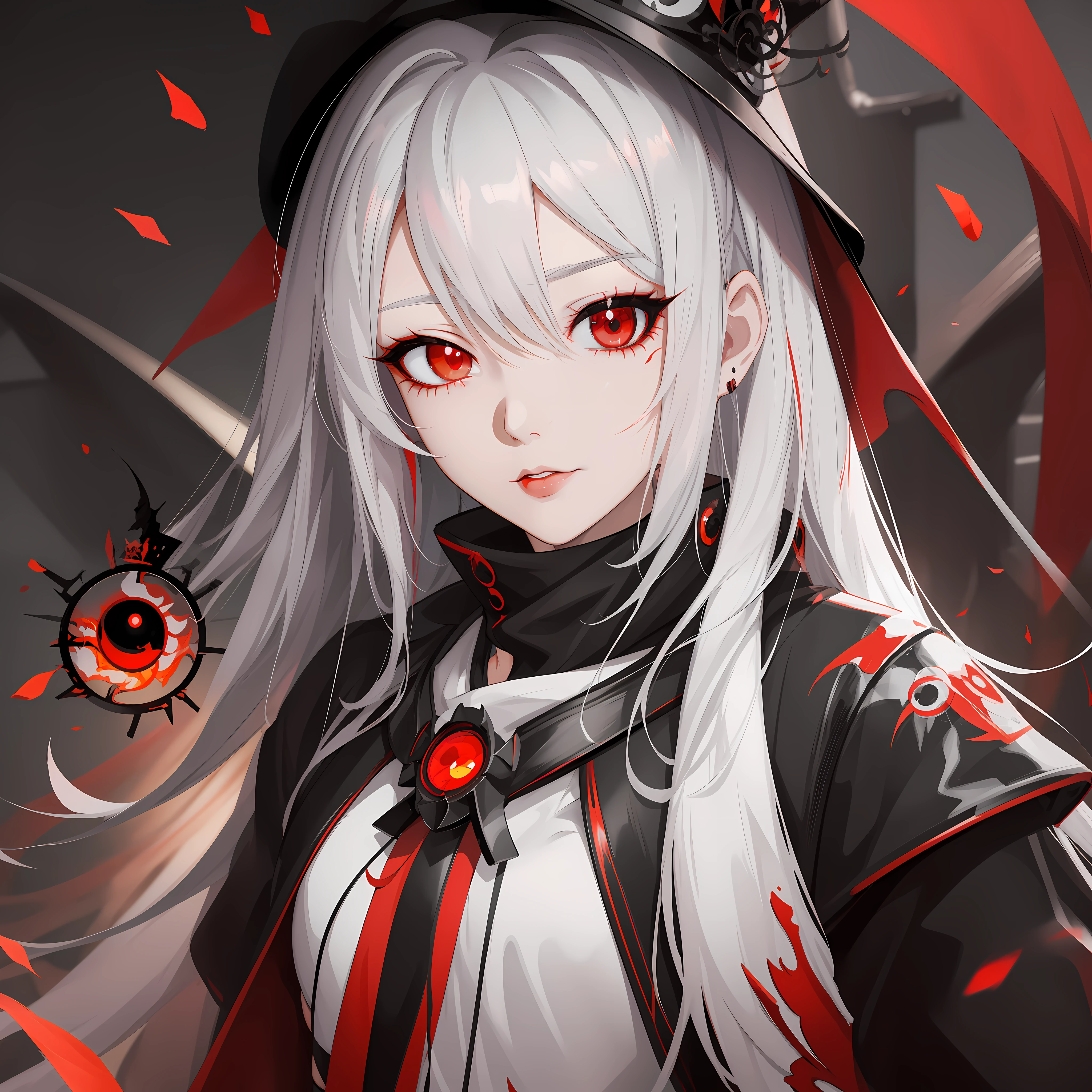 anime girl with white hair and red eyes wearing a black hat, ig model | artgerm, artwork in the style of guweiz, anime style 4 k, extremely detailed artgerm, detailed digital anime art, with glowing red eyes, fanart best artstation, anime art wallpaper 8 k, anime art wallpaper 4 k, anime art wallpaper 4k