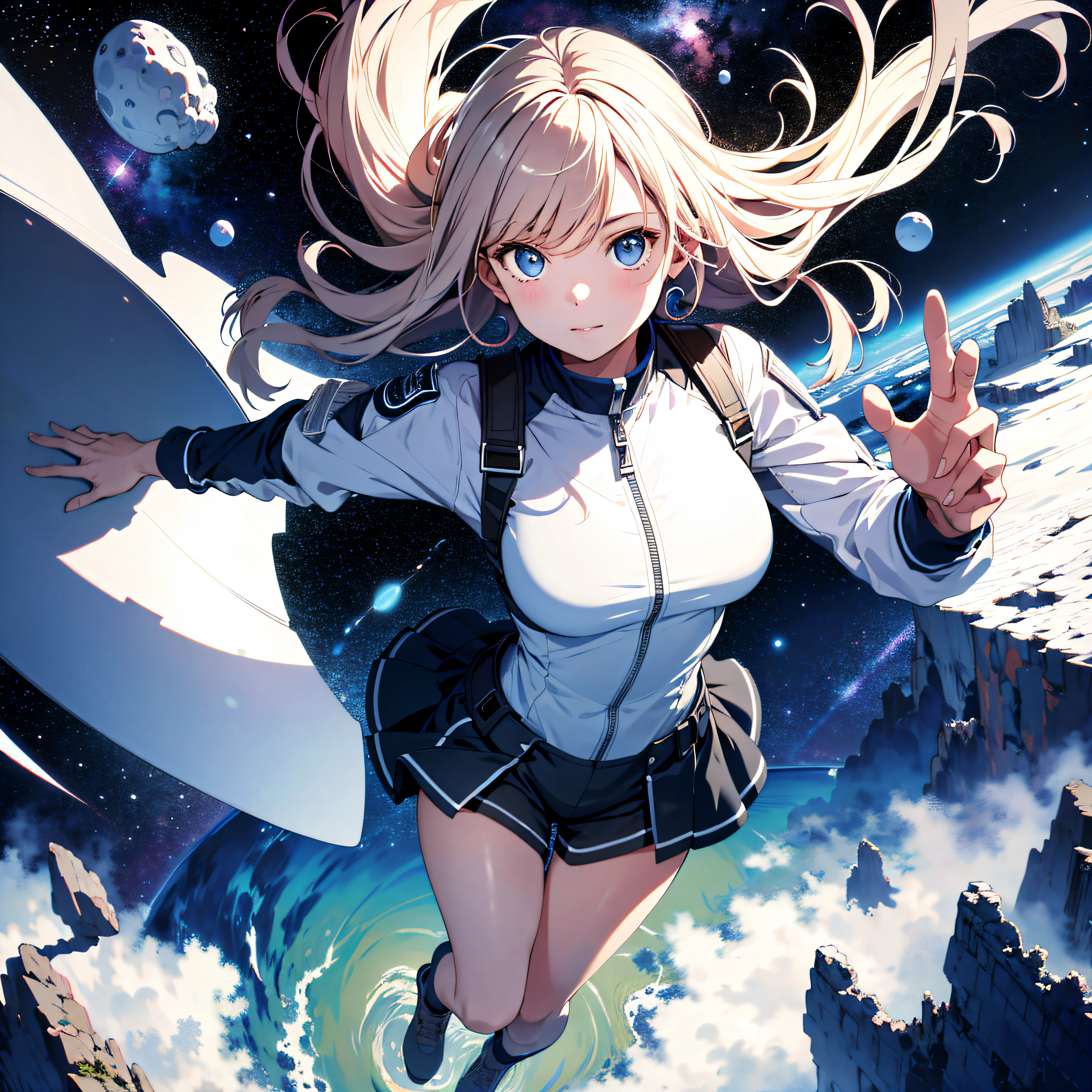 absurd res, high res, (masterpiece:1.4), ultra-detailed, 1girl, from above, space, floating