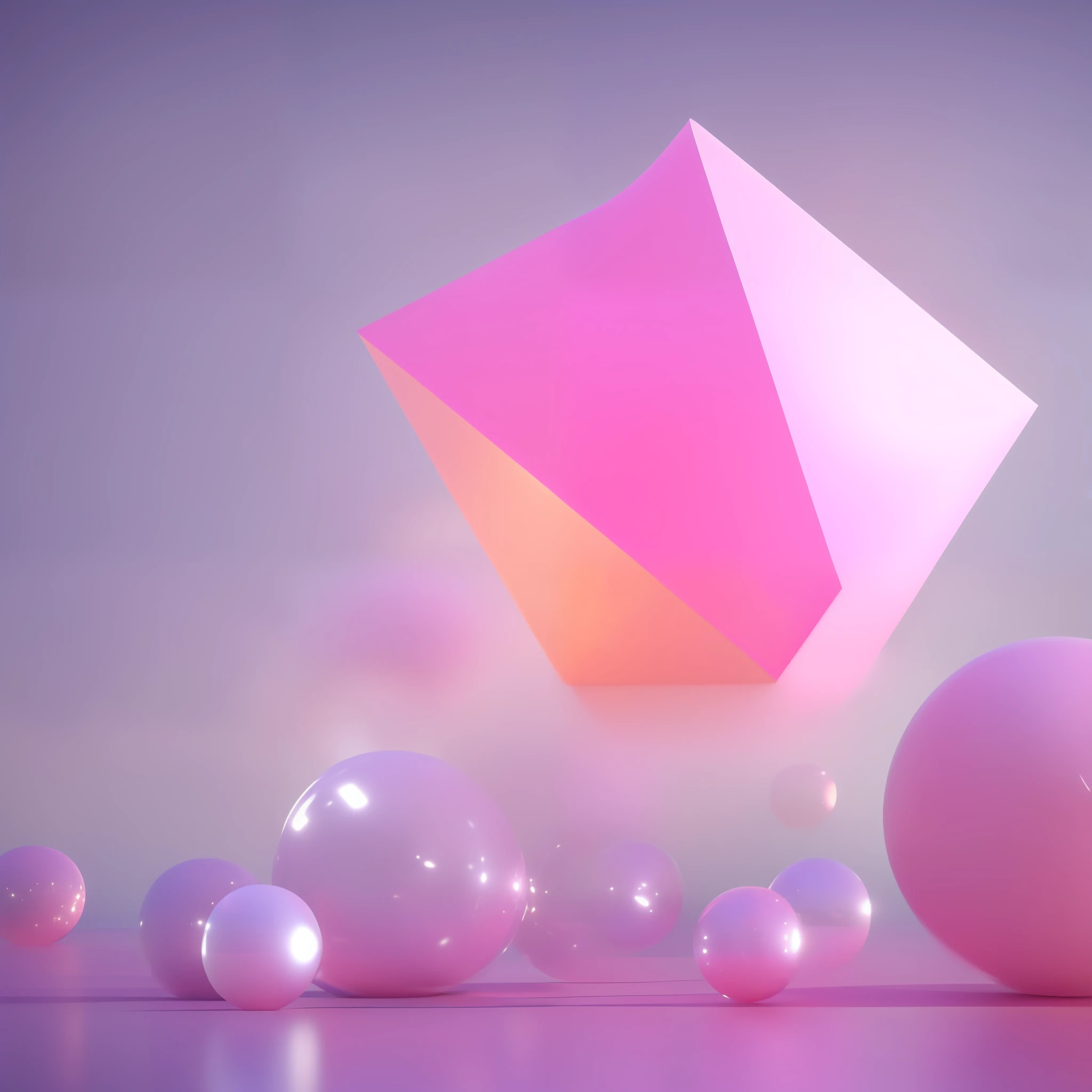 3d render of  Translucent spheres and triangles and cube and cloud，wearing pink cloth，high quality sense,studio light,Blender，V-Ray Collection，Lumio，Arnold，8k,hd