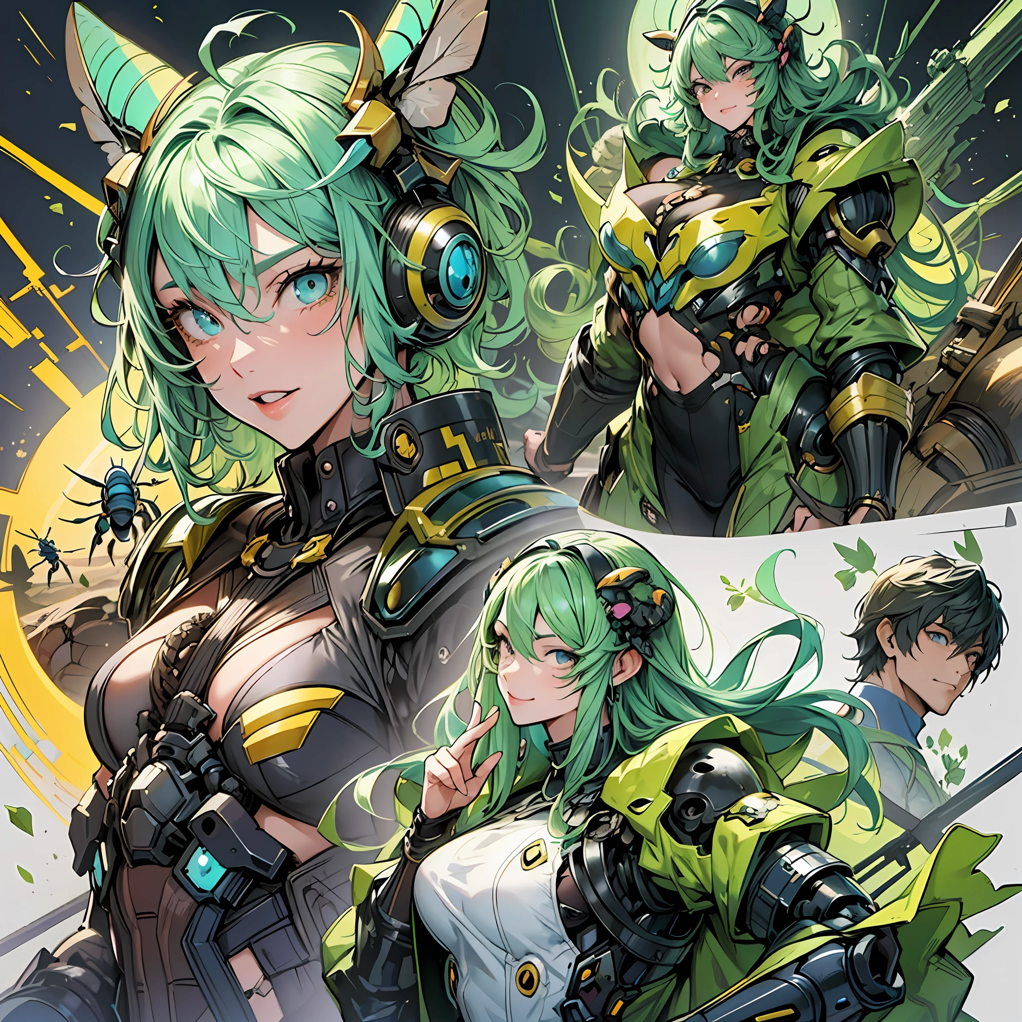 Close up portrait of woman in Hercules beetle color costume, best anime 4K wallpaper, cyberpunk Hercules beetle, mechanized Valkyrie girl, biomechanical, human structure bee concept art, highly detailed Artgerm based on Hercules beetle, full body, cyborg man hercules beetle, anime style 4k, insect trainer girl, Hercules beetle,