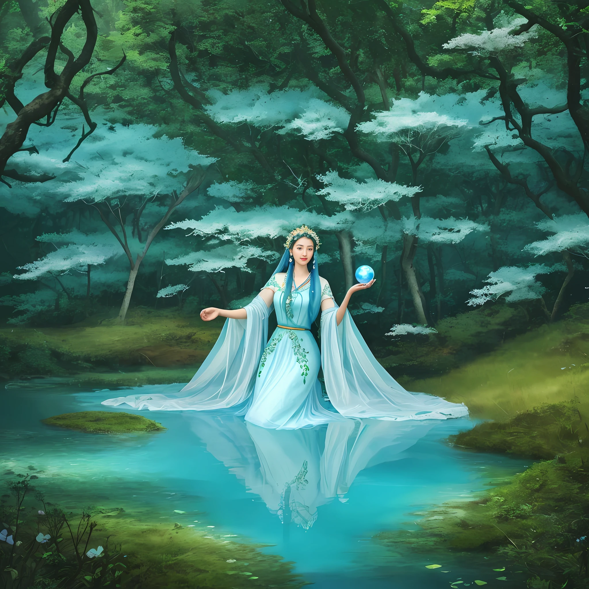 Mother Earth is a majestic and gentle being who displays boundless wisdom and compassion. Her figure is tall and elegant, like a majestic mountain, exuding a quiet and stable power. Her skin is like smooth earth, flowing with green grasslands and blue rivers. The body is covered with a colorful and gorgeous flower, which exudes a fresh and fragrant fragrance. The top of her head is covered by a vibrant forest, wooded and singing birds. In this forest, trees are chained in a loop, symbolizing the cycle and connection of life. Her eyes were bright and gentle, radiating wisdom and love. She holds a shimmering blue crystal ball in her hand, representing clear rivers and lakes, symbolizing her protection and protection of water sources. The voice of Mother Earth is like the chirping of birds in the morning, beautiful and pleasant. She calls the names of all things in loving language, giving warmth and guidance to life. A flock of colorful butterflies and splendid flocks of birds flew around her, as if part of her body extended, symbolizing her close connection and harmonious symbiosis with all living beings in nature. The existence of Mother Earth is a solemn tribute to life, she is the guardian of the environment and the source of life, making people feel her strength and beauty, inspiring people's sense of responsibility to protect the earth and love nature. Her image is deeply awed and leads humanity towards a future of sustainable development and harmonious coexistence.
