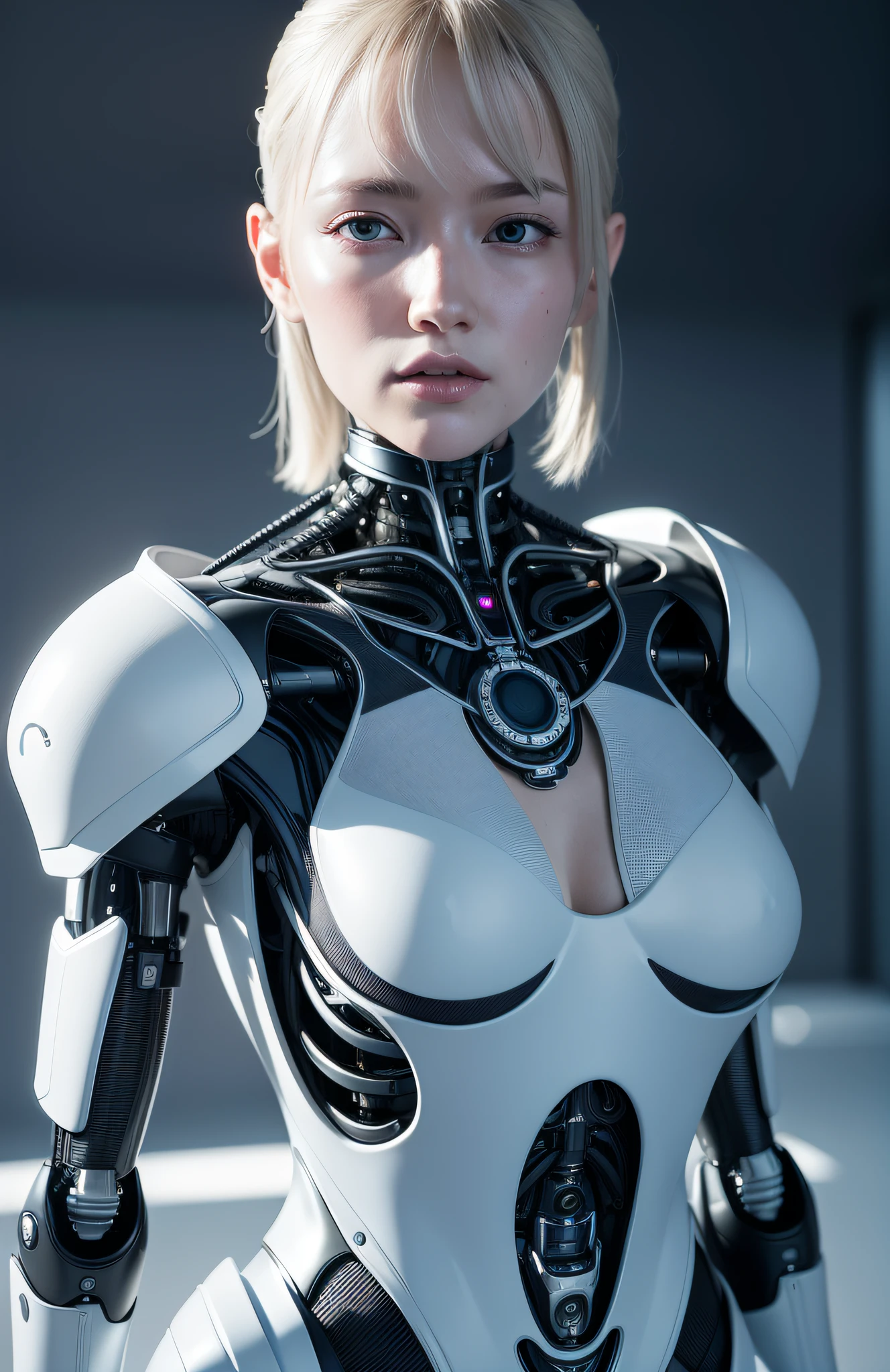 complex 3d render ultra detailed of a beautiful porcelain profile woman android face, cyborg, robotic parts, 150 mm, beautiful studio soft light, rim light, vibrant details, luxurious cyberpunk, lace, hyperrealistic, anatomical, facial muscles, cable electric wires, microchip, elegant, beautiful background, octane render, H. R. Giger style, 8k, best quality, masterpiece, illustration, an extremely delicate and beautiful, extremely detailed ,CG ,unity ,wallpaper, (realistic, photo-realistic:1.37),Amazing, finely detail, masterpiece,best quality,official art, extremely detailed CG unity 8k wallpaper, absurdres, incredibly absurdres, , robot, silver halmet, full body, sitting