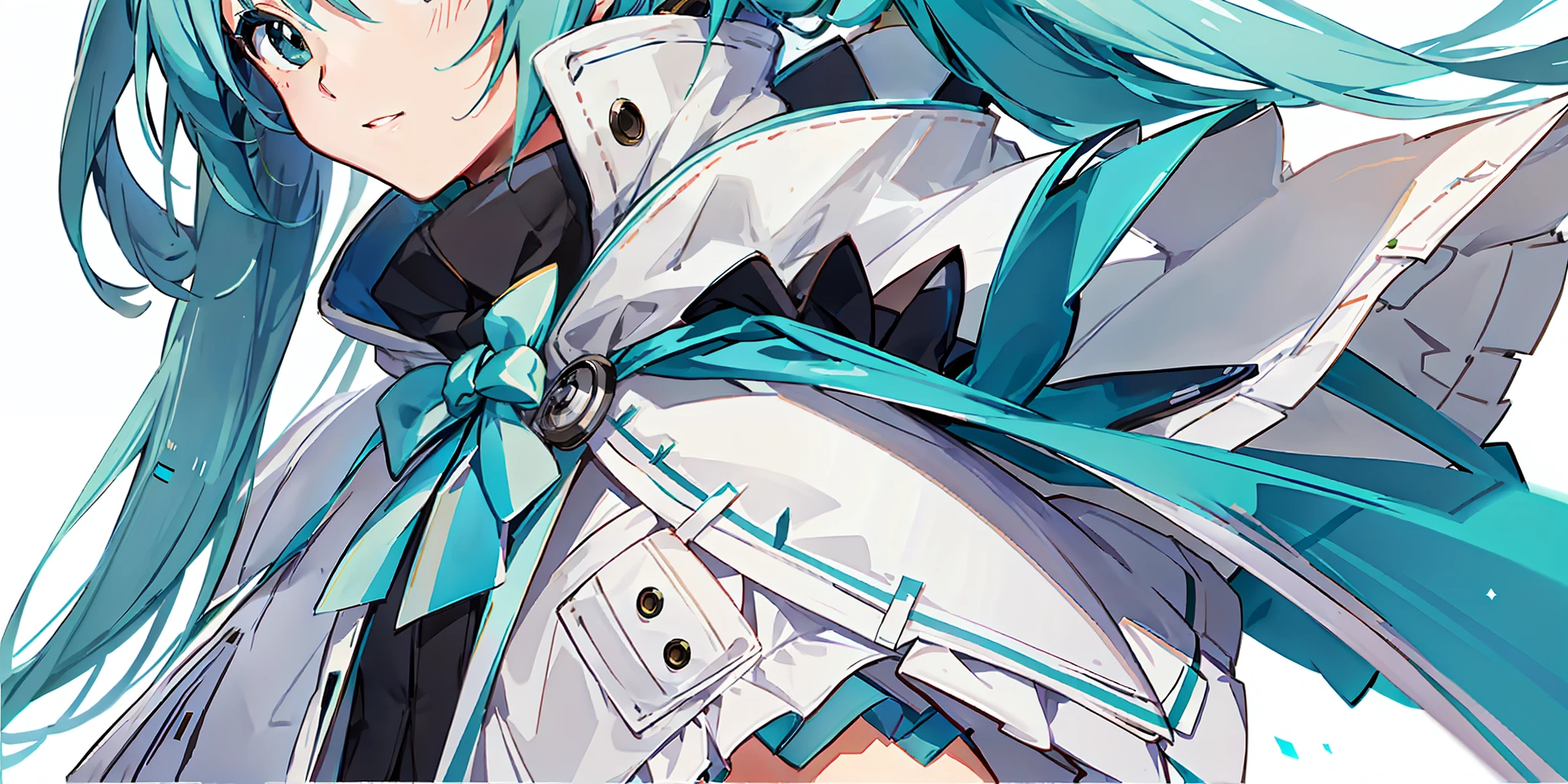 Cotton jacket, Hatsune Miku, white background, standing, best quality (1.3), masterpiece (1.2), character sheet