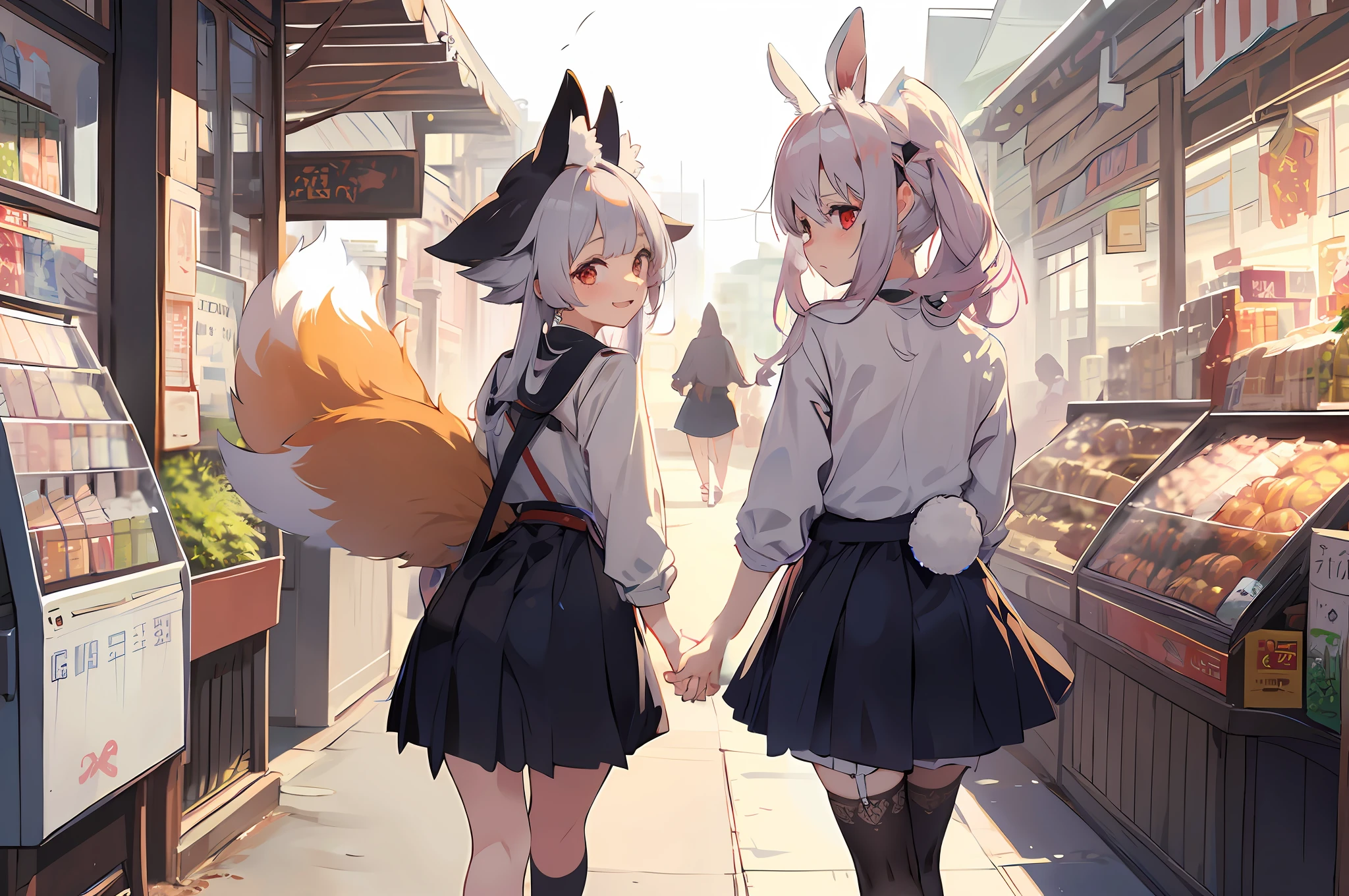 rabbit ears, girl, red eyes, embarrassed,