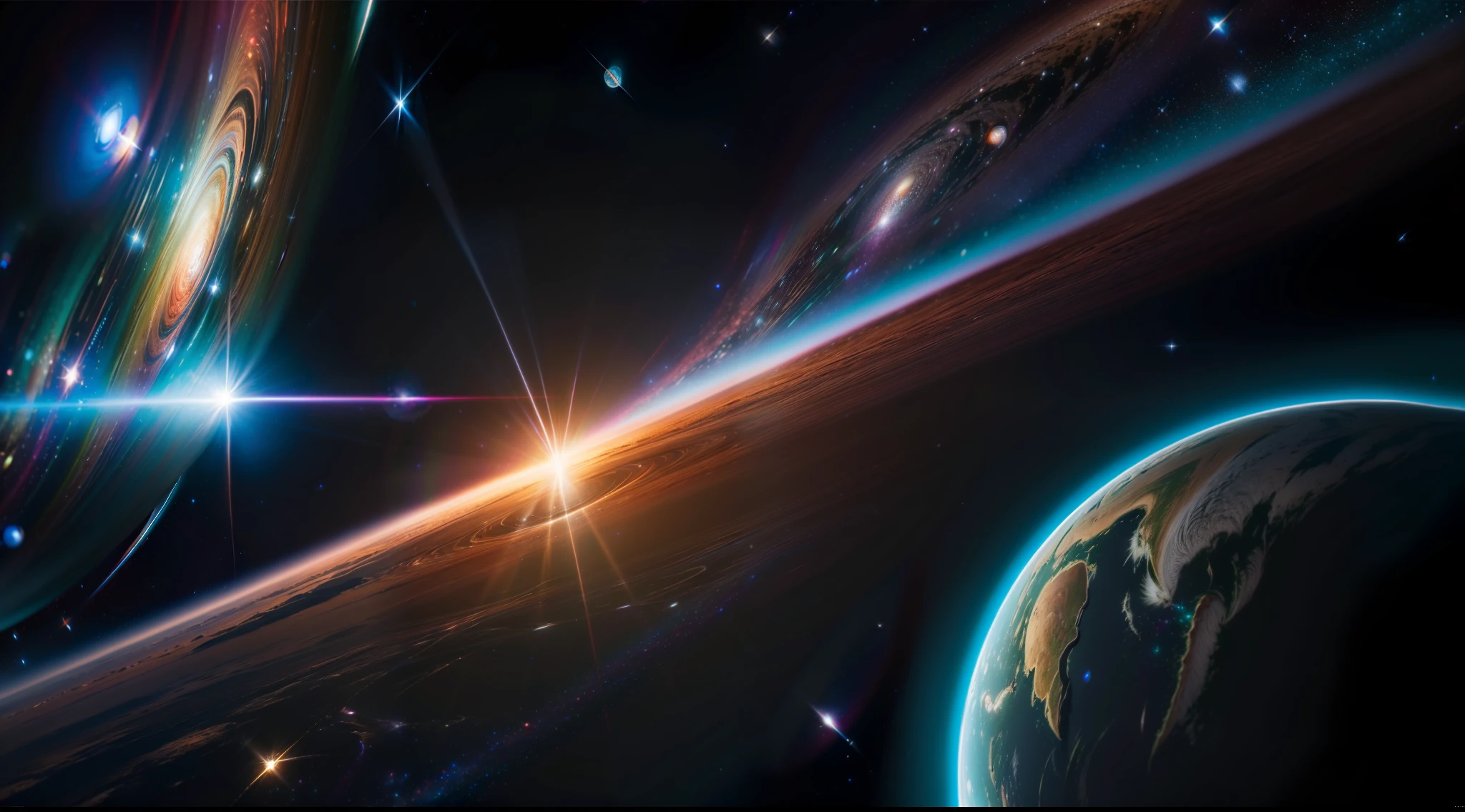 ((REAL))), ((MASTER))), ((BEST QUALITY)), ULTRA-DETAILED CG Unity 8k wallpapers, incredibly detailed and beautiful illustrations, floating, high resolution, dynamic, dark black background, stellar space, big white shining stars, colorful planets in the cosmic maelstrom