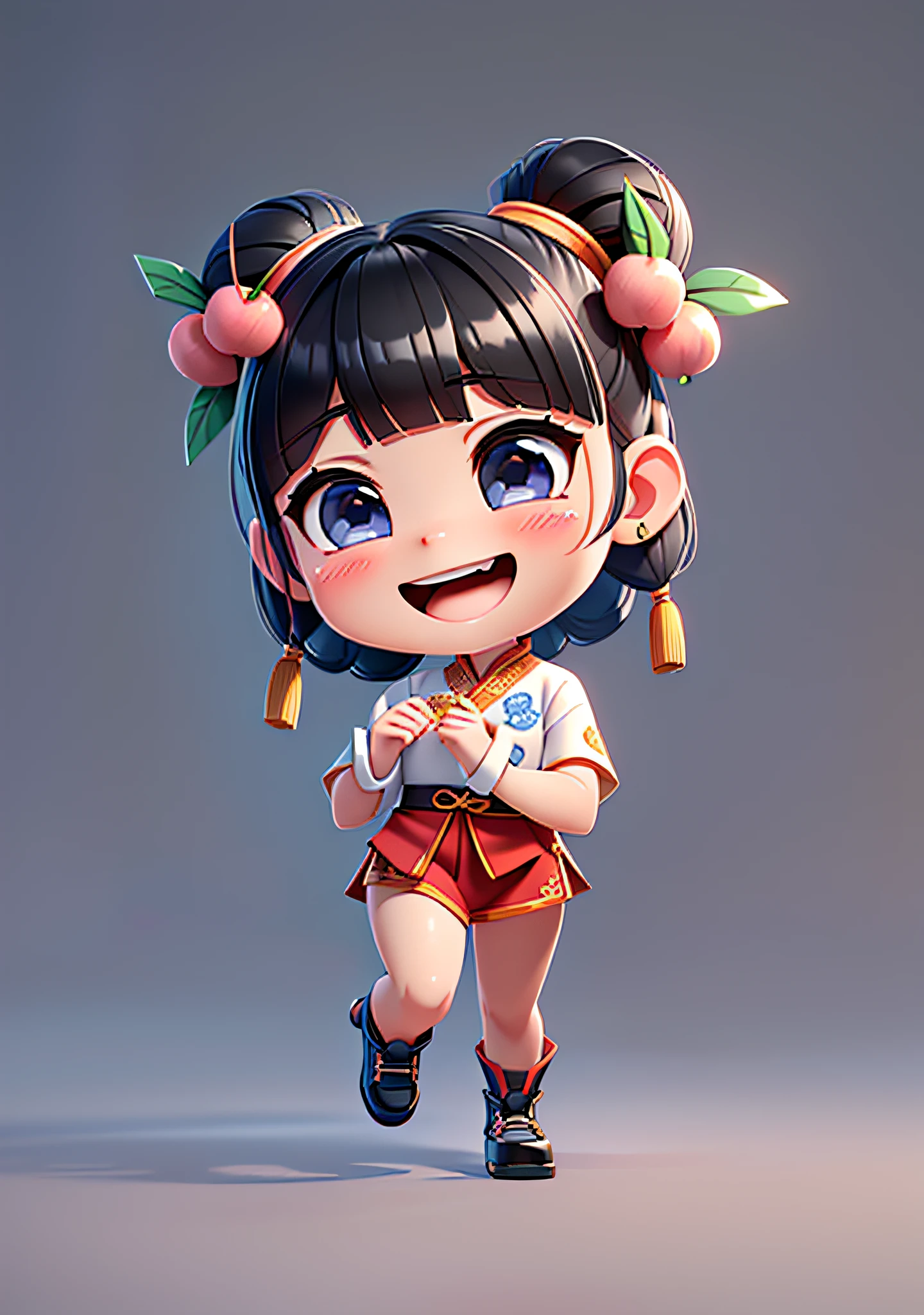 (Masterpiece: 1.3), (Best Quality: 1.3), (Masterpiece: 1.3), (Best Quality: 1.3), (8k wallpaper), (Ultra High Resolution), Full Body, (Bicephal: 2), (Natural Skin Texture), (Beautiful and Beautiful), (Very Detailed CG, Intricate Details), White Background, (White Background: 1.5), .pixar, 3D, C4D, blender, 1 Girl, Cute, Happy Face, Black Hair, Solo, Chibi, Hair Ornament, .Chibi, (Lychee: 0.5), (Double Lychee: 0.2), (Chinese Style: 1.5), Hanfu, Red Clothes, Horse Face Clothing, Shoes: and Clothing Matching.