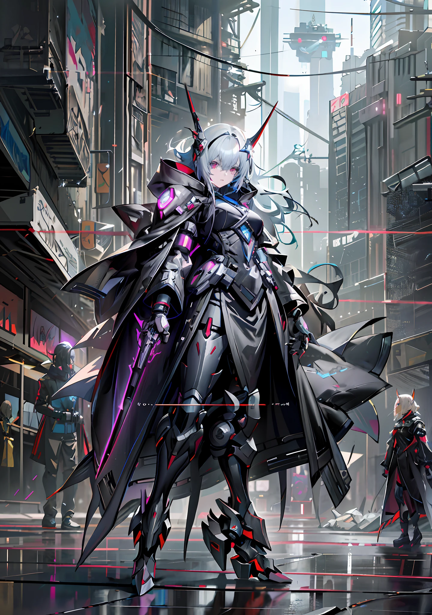 anime character in a futuristic city with a futuristic costume, from arknights, best anime 4k konachan wallpaper, cyberpunk anime girl mech, digital cyberpunk anime art, 2. 5 d cgi anime fantasy artwork, badass anime 8 k, arknights, anime cyberpunk art, trending on artstation pixiv, girl in mecha cyber armor