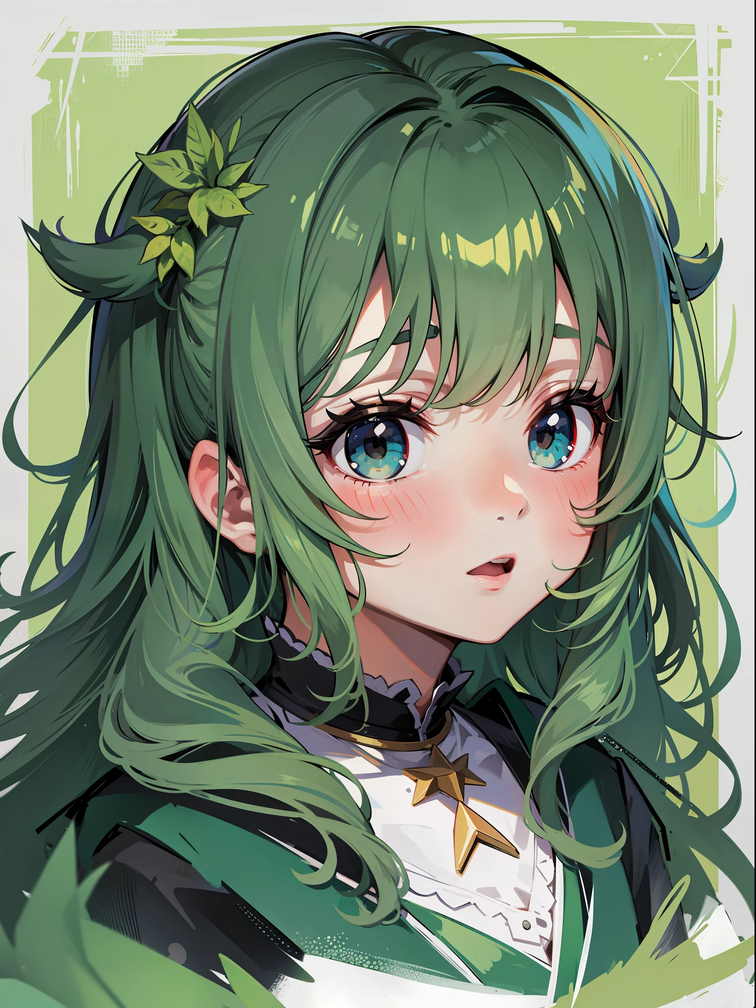 loli, abstraction, portrait, elemental, green tone