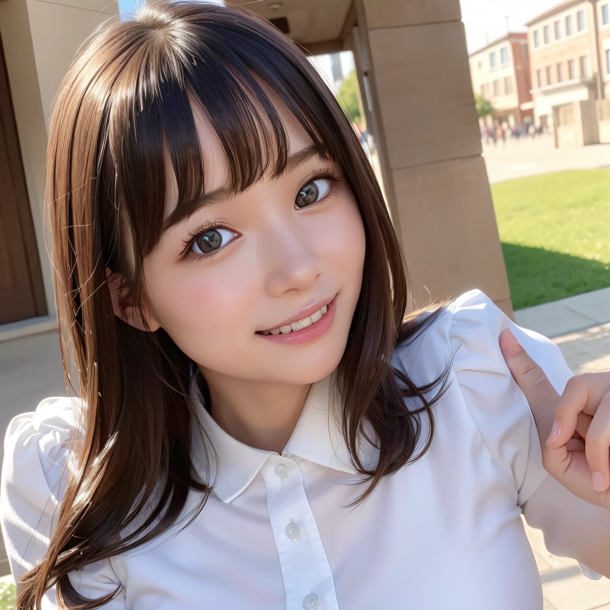 (8k), (best quality), (masterpiece: 1.2), (realistic), (photorealistic: 1.37), ultra-detailed, 1girl, cute, smile, beautiful detailed eyes, beautiful detailed nose, full body, wet hair, dalcefo, pigsney, student uniforms, biting smile,