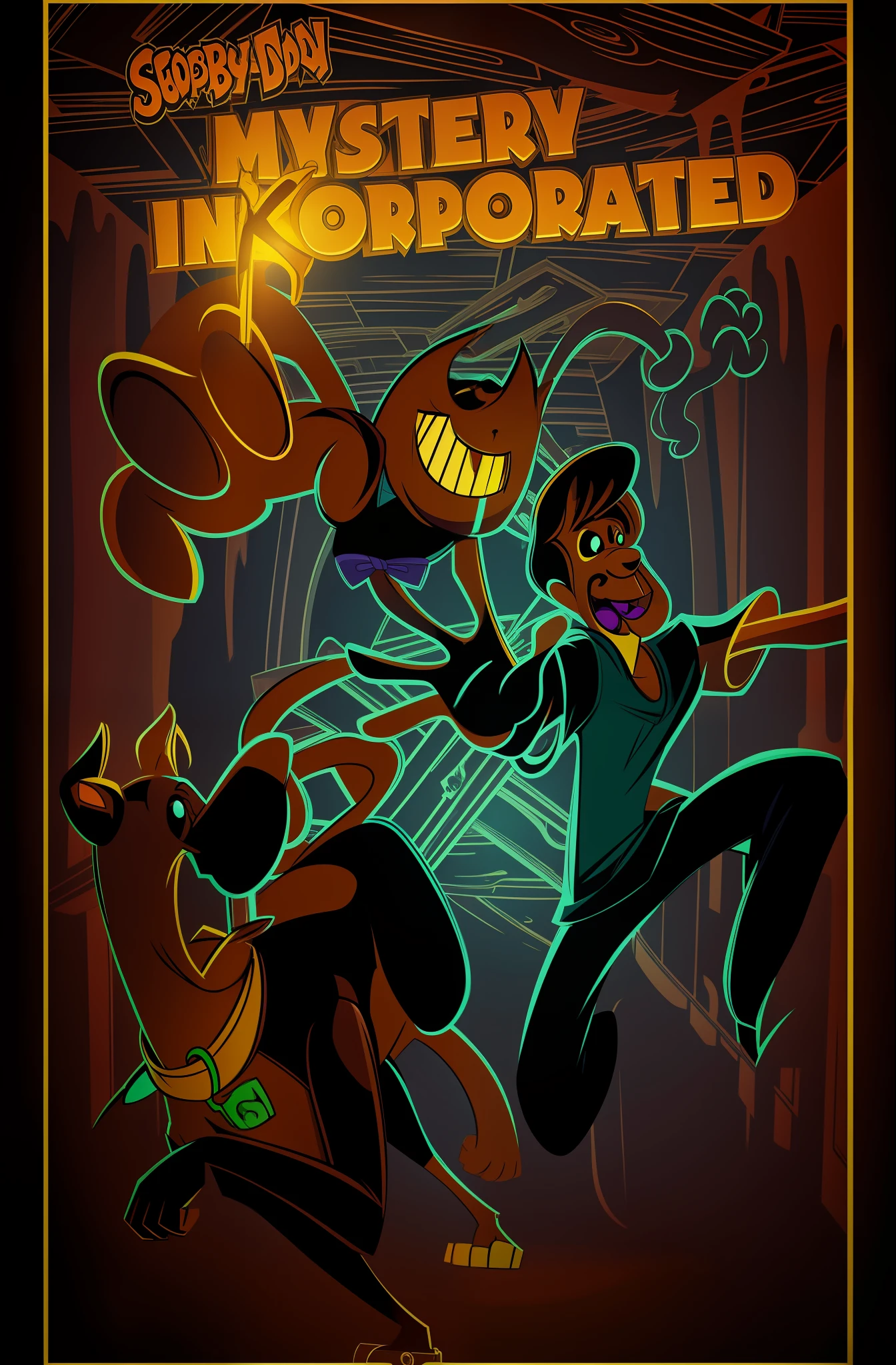 A promotional poster for a Scooby-Doo crossover film with Bendy titled "Scooby and the Paint Machine"