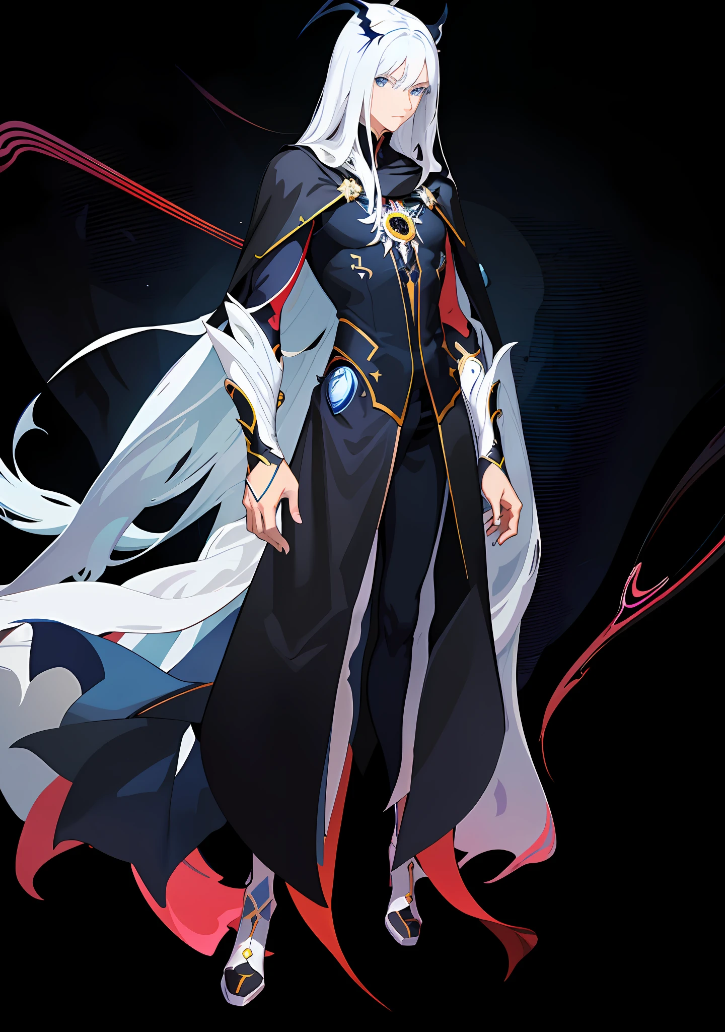 a drawing of a man in a cape and caped outfit, clean lineart, bold lineart, simple lineart, lineart, full body concept, perfect lineart, thick lineart, outline sketch, full body character drawing, clear outfit design, clean anime outlines, intense line art, line art!!, dark sorceress fullbody pose