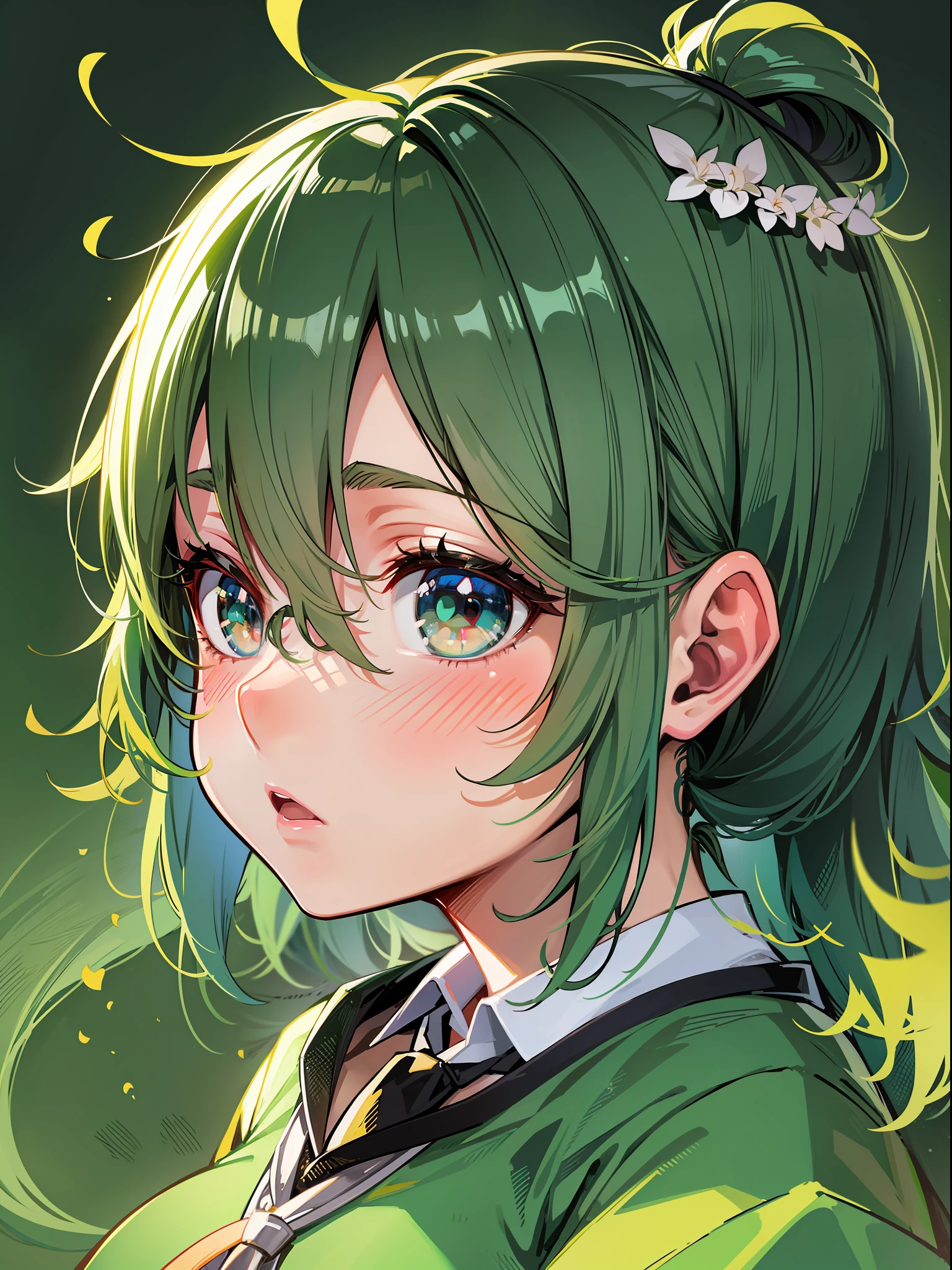 loli, abstraction, portrait, elemental, green tone, hayase Nagatoro,