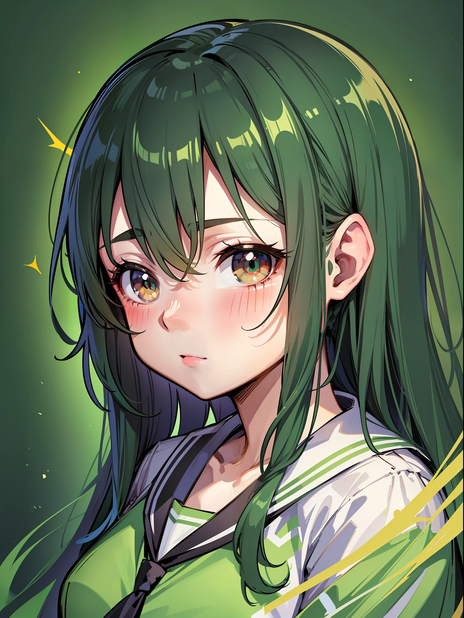 loli, abstraction, portrait, elemental, green tone, hayase Nagatoro,
