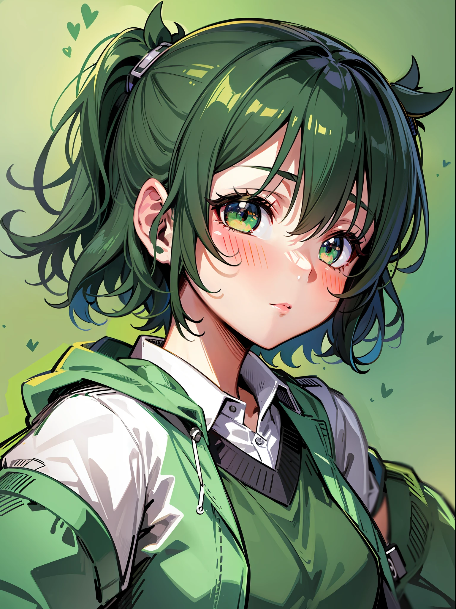 loli, abstraction, portrait, elemental, green tone, hayase Nagatoro,