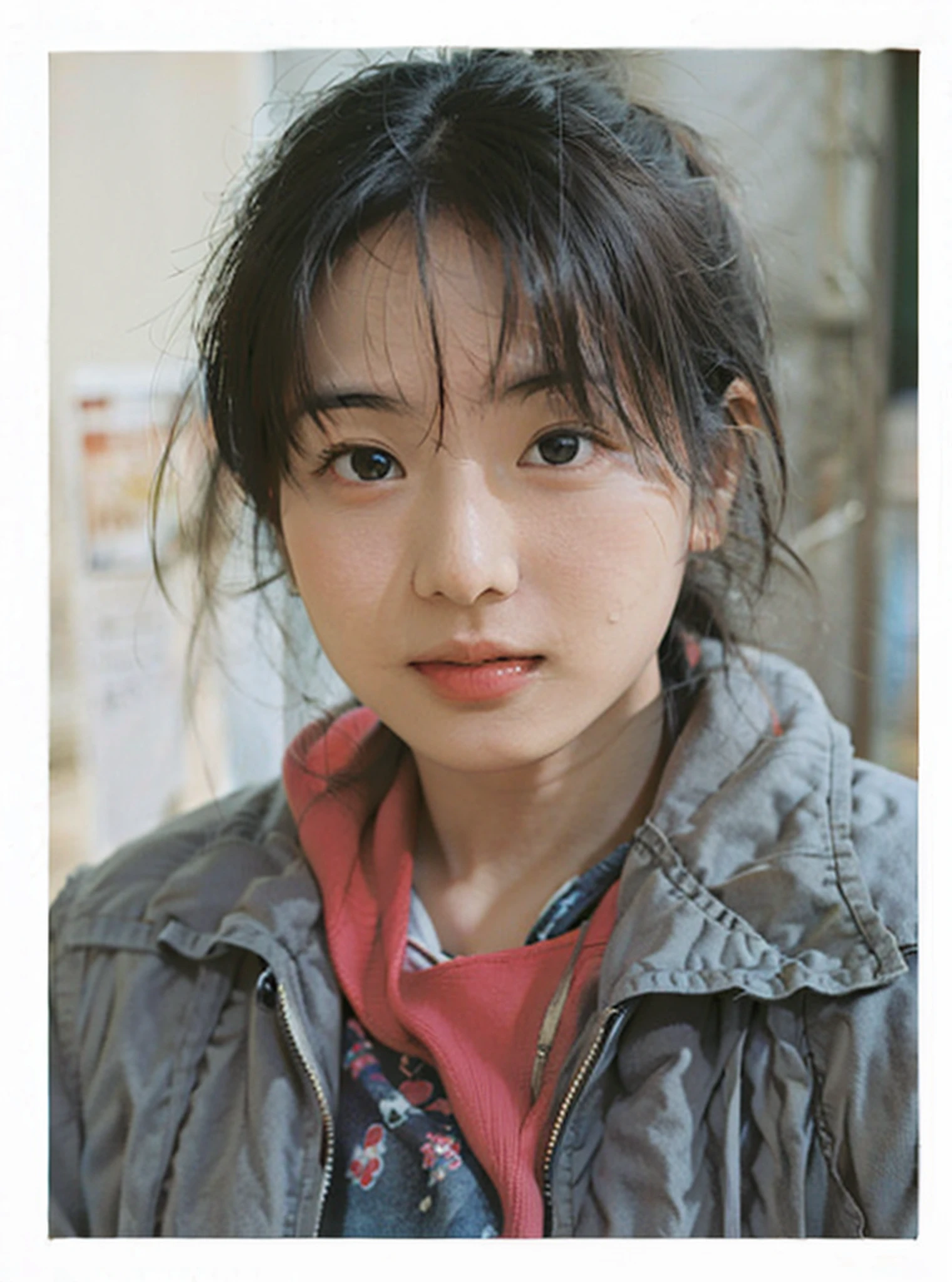 A young girl from a backward area was wearing a light blue jeans