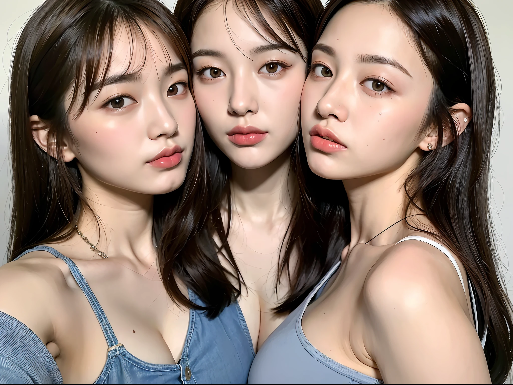 ((Best quality, 8k, Masterpiece :1.3)), 2girls are kissing, side shot :1.2, beautiful Japanese woman with slender abs: 1.3, (casual hairstyle, big breasts: 1.2), bikini, super detailed face, detailed eyes, double eyelids, whole body,