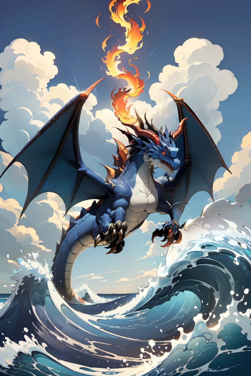 1 Dragon Head (Dragon's head, wings (devil's wings, flame-entwined wings, unfolded huge wings), blue sky and white clouds (summer beach, blue and white waves))