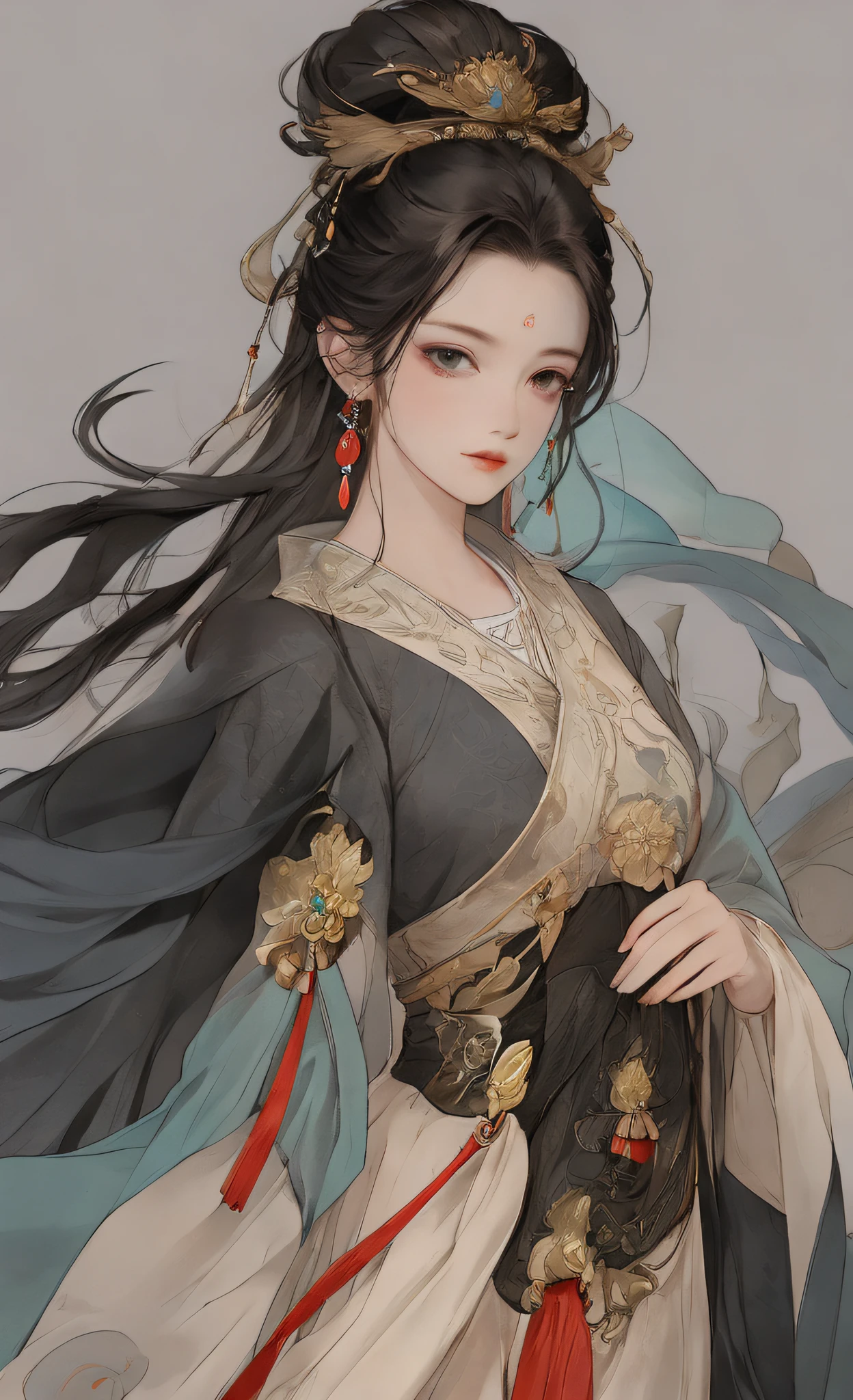 A girl, ancient Chinese costume, whole body, sunshine, clear face, clean white background, masterpiece, super detail, epic composition, ultra HD, high quality, extremely detailed, official art, uniform 8k wallpaper, super detail, 32k