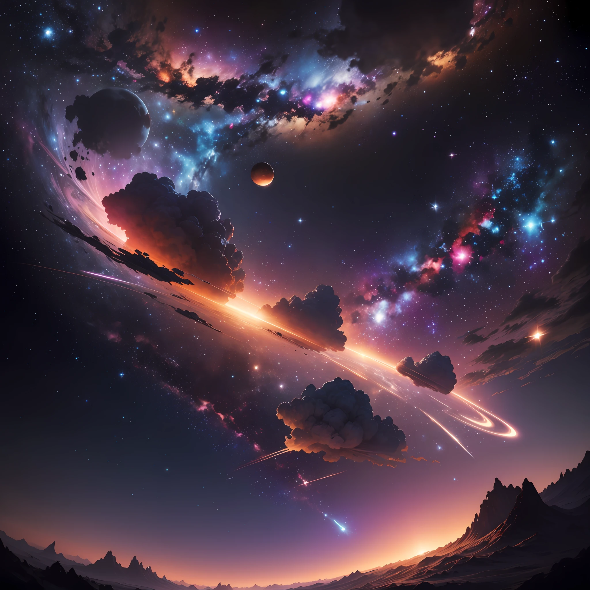 Outer space, galaxies, 4k, planets, nebulae, stars in the background, realistic image.
