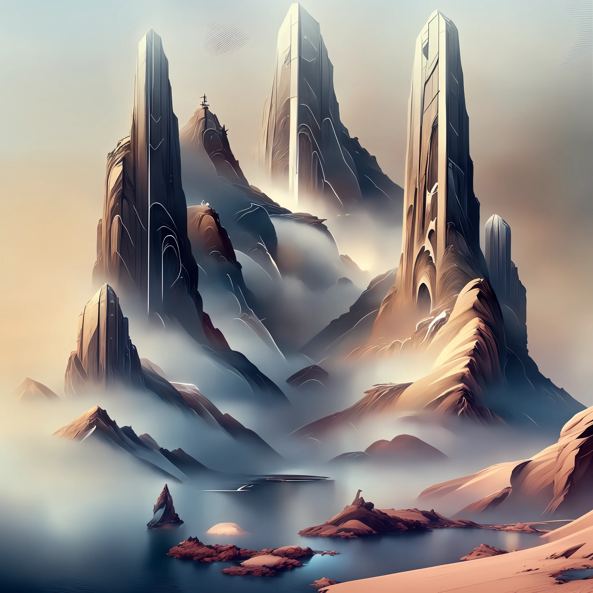 there is a digital painting of a mountain with a waterfall, symmetrical epic fantasy art, organic matte painting, most epic landscape, matte digital painting, illustration matte painting, surreal concept art, matte painting ”, matte painting”, dramatic concept art, epic fantasy digital art style, floating mountains, detailed fantasy digital art, dreamlike digital painting, fractal landscape, alien waterfall