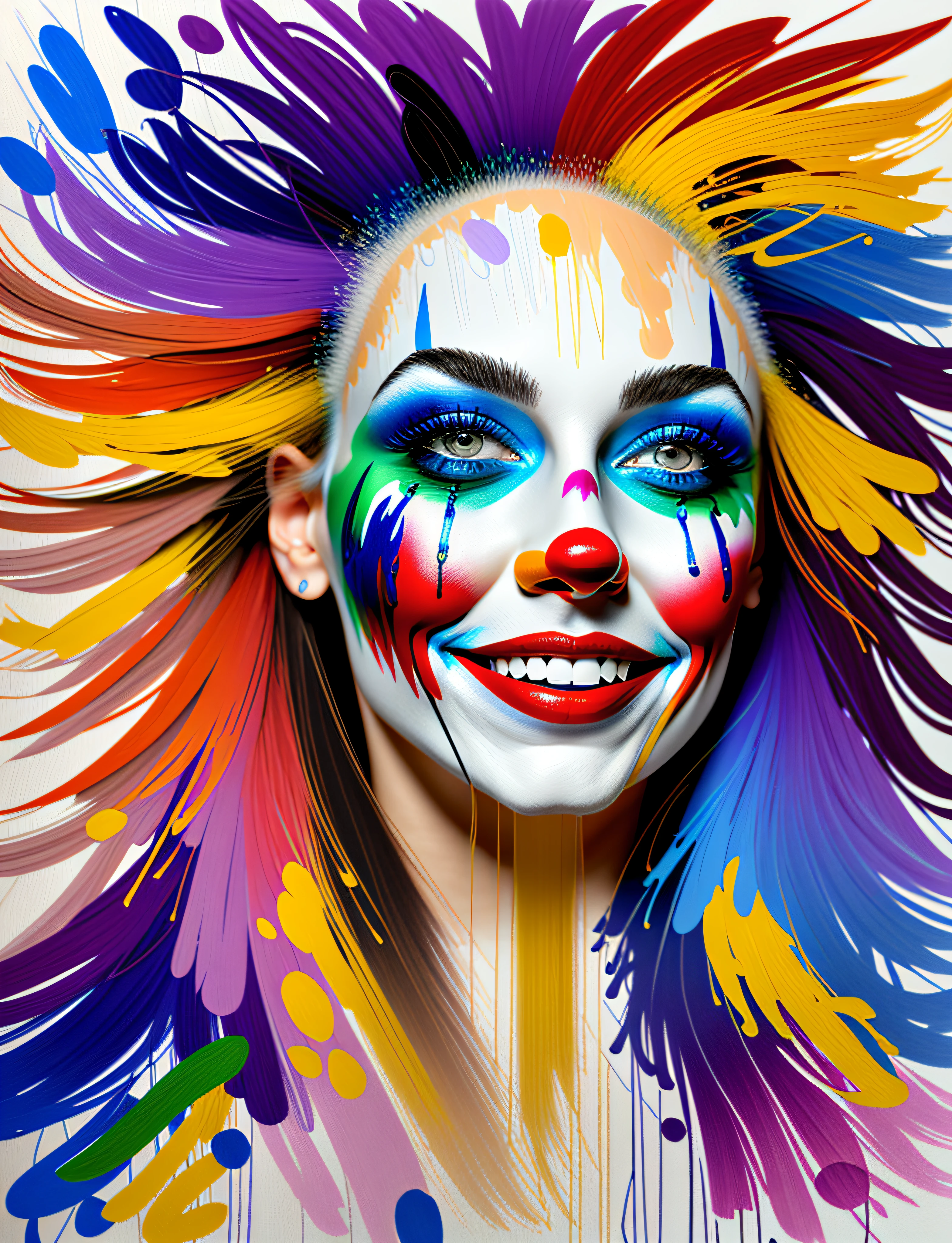 ((speed painting))+++ portrait happy clown, palette knife painting, painted in impressionist style, brushstroke painting technique, large strokes