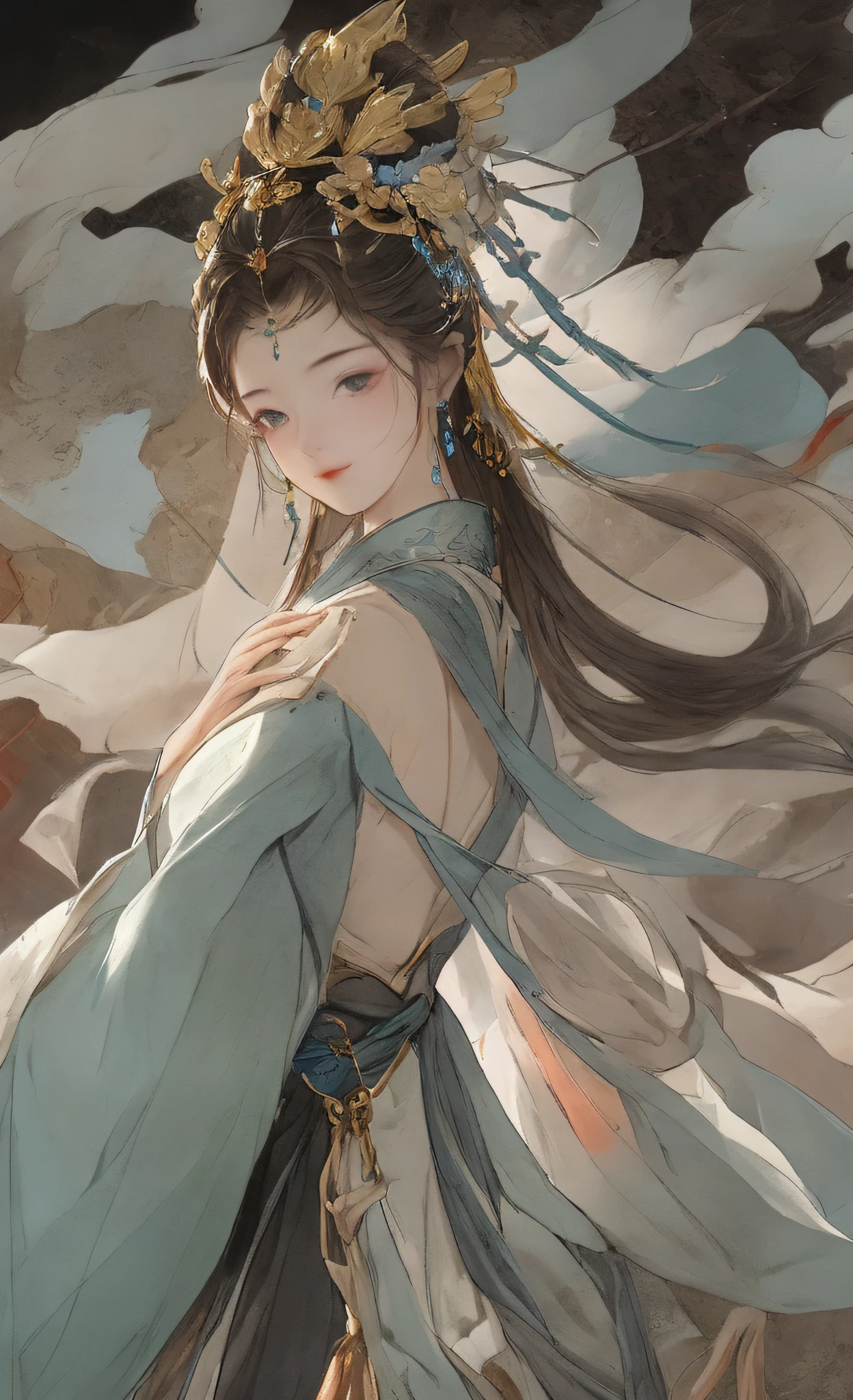 a girl, ancient chinese clothing, full body, sunlight, clear face, clean white background, masterpiece, super detail, epic composition, ultra hd, high quality, extremely detailed, official art, uniform 8k wallpaper, super detail, 32k, bust, volumetric lighting, dynamic lighting, cinematic lighting, dynamic viewing angle,