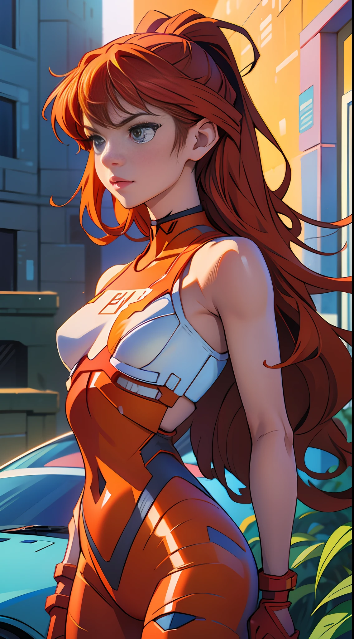 a woman in a red suit with long hair, beautiful asuka from evangelion, asuka langley soryu, asuka langley sohryu, asuka langley souryuu, asuka langley, asuka from evangelion, portrait of asuka langley soryu, asuka suit under clothes!, beautiful android woman, perfect anime cyborg woman, evangelion,Extremely realistic and real image, extreme image quality, extremely realistic and real, image with very high quality and very high definition, image made by Canon camera, photo, photography, realism, reality, photo, photography 16k - --auto --s2