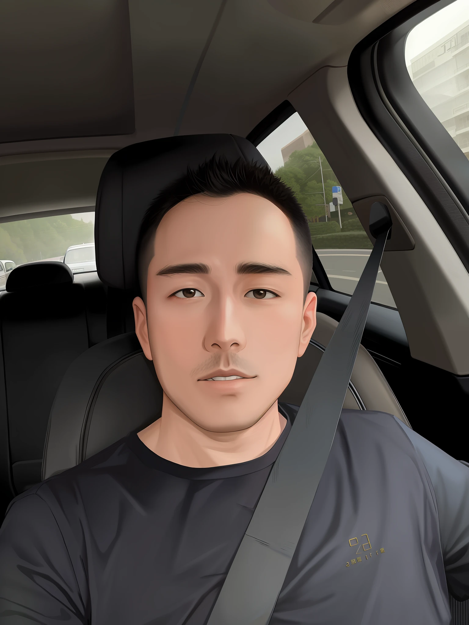 Arafard man in car wearing seat belt, 2 8 years old, Zeng Fanqian, 2 7 years old, Chen Xintong, 8K selfie photo, 2 9 years old, Chinese, handsome, charming, sexy, star, HD picture quality, Chinese style, comics