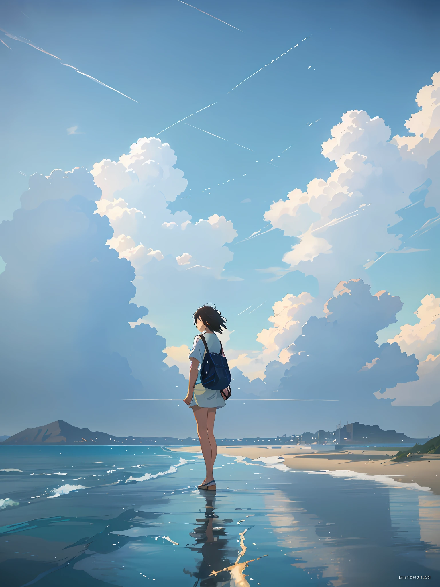 Summer, Makoto Shinkai's concept art, tumblr, magic realism, beautiful anime scenes, beautiful skies. by makoto shinkai, ( ( makoto shinkai ) ), anime background art, anime backgrounds, Makoto Shinkai's style, anime movie backgrounds, galaxy express, no humans. --v6