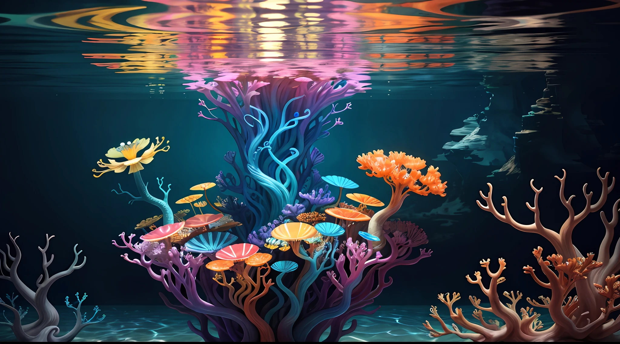 Colorful, master composition, focus on key figures, realism, masterpiece, award-winning, best quality, masterpiece, ultra-detailed, 8K, extremely detailed CG Unity 8k wallpaper, complex, highly detailed, realistic, "under water, intricate details, macro shot glowing jellyfish girl, coral, light bulb, brightness, (neutral color: 1.2), ultra-detailed, cinematic, complex background, huge ocean twisted Mandelbrot fractal shell, golden pearl nacre, hyper detail, ArtStation, Octane Renderer, (Color Acne: 1.3)",