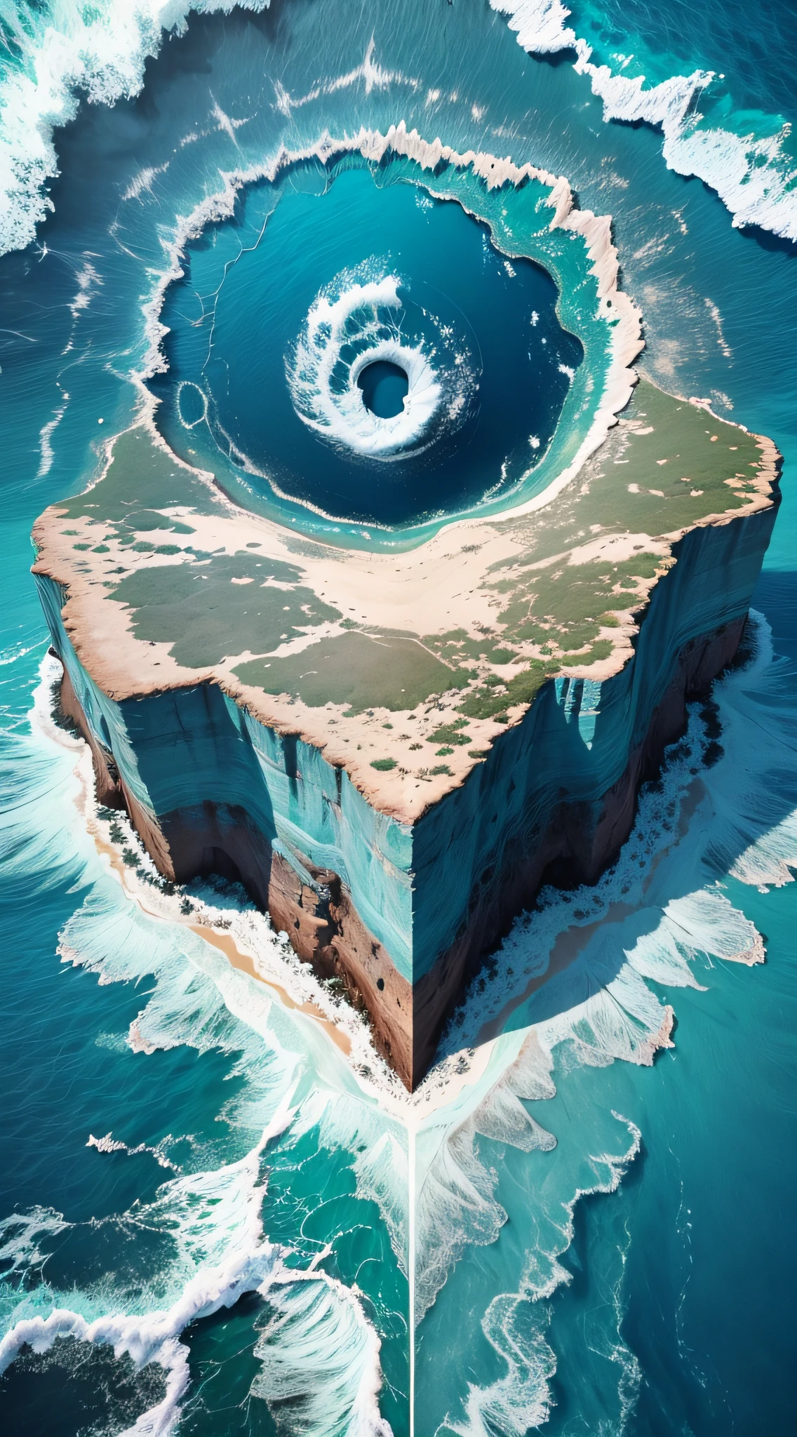 There is a rock formation in the middle of the Bermuda ocean, which looks terrifying, close-up of the Bermuda sea, very close to real nature, 4K-4 --auto --s2