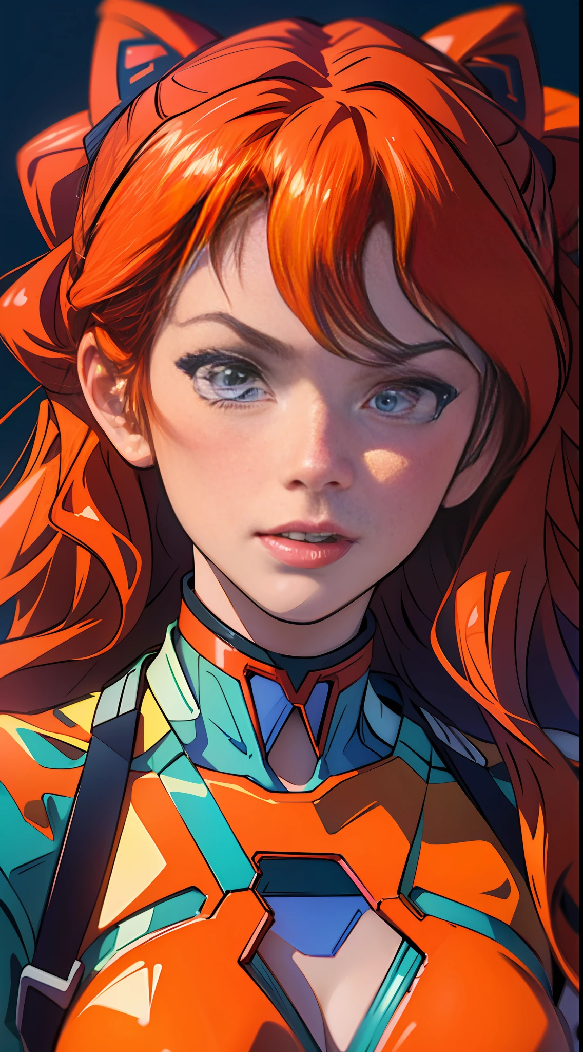 a woman in a red suit with long hair, beautiful asuka from evangelion, asuka langley soryu, asuka langley sohryu, asuka langley souryuu, asuka langley, asuka from evangelion, portrait of asuka langley soryu, asuka suit under clothes!, beautiful android woman, perfect anime cyborg woman, evangelion,Extremely realistic and real image, extreme image quality, extremely realistic and real, image with very high quality and very high definition, image made by Canon camera, photo, photography, realism, reality, photo, photography 16k  - --auto --s2