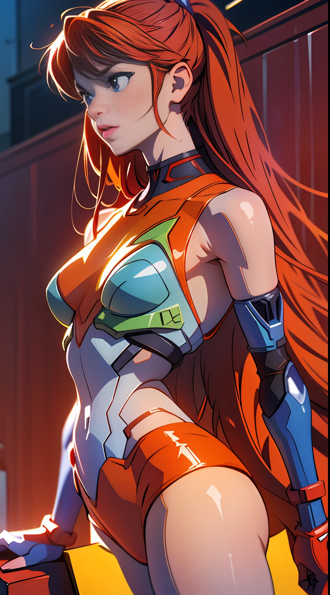 a woman in a red suit with long hair, beautiful asuka from evangelion, asuka langley soryu, asuka langley sohryu, asuka langley souryuu, asuka langley, asuka from evangelion, portrait of asuka langley soryu, asuka suit under clothes!, beautiful android woman, perfect anime cyborg woman, evangelion,Extremely realistic and real image, extreme image quality, extremely realistic and real, image with very high quality and very high definition, image made by Canon camera, photo, photography, realism, reality, photo, photography 16k - --auto --s2