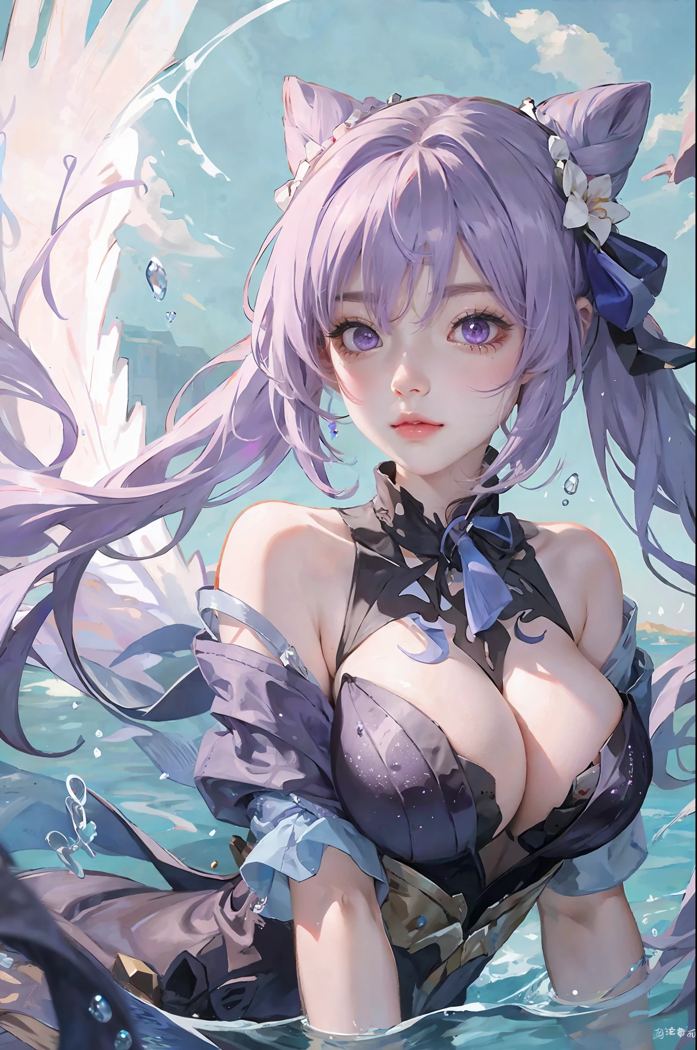 Purple eyes, blushing