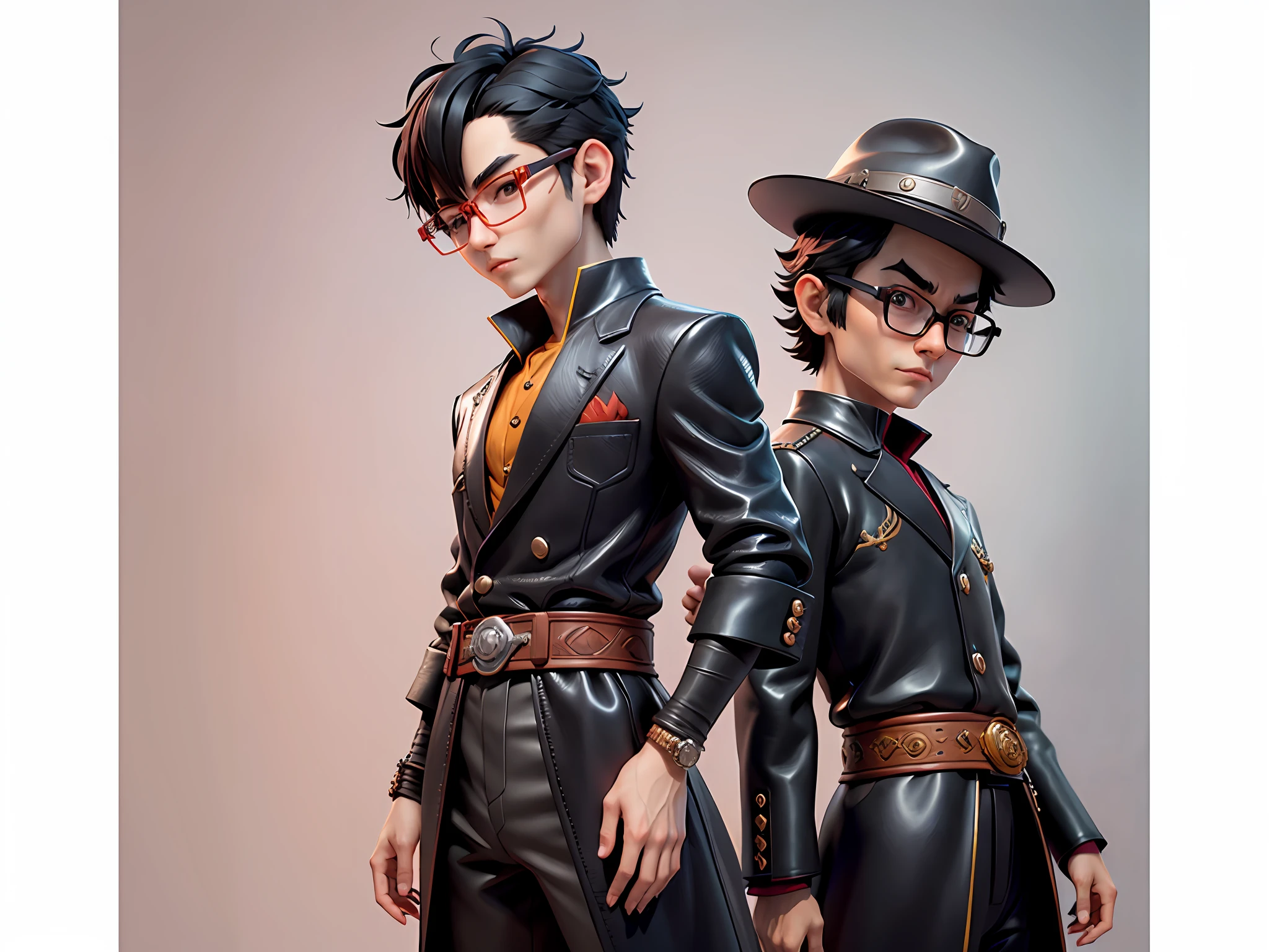 Young man with oriental face in leather hat, dragon, formal suit, short black hair, silver glasses, digital painting, 3D character design by Mark Clairedon and Pixar and Hayao Miyazaki and Akira Toriyama, the illustration is a high-definition illustration in 4K resolution with very detailed facial features and cartoon-style visuals.