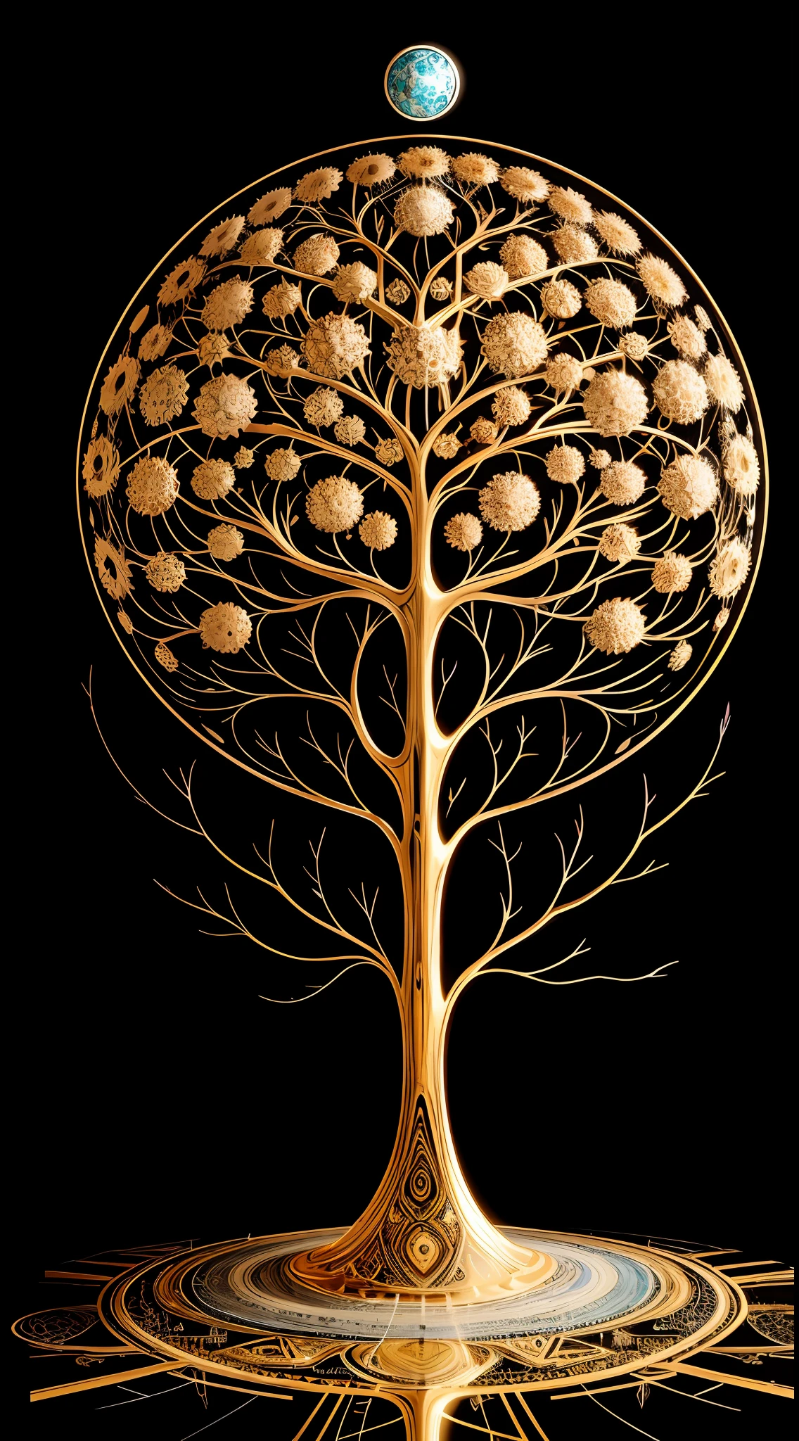 Beautiful symmetrical full body photo painted in oil with thick brushstrokes and wet paint, Fibonacci, golden ratio, melted wax, visible brushstrokes, surrounded by crystal spheres, 3D tessellation wireframe, neural graphic, neurons, tree of life, color, love, passion, oil on canvas, thick brushstrokes, insanely detailed, 8k uhd, masterpiece, artstation, surreal