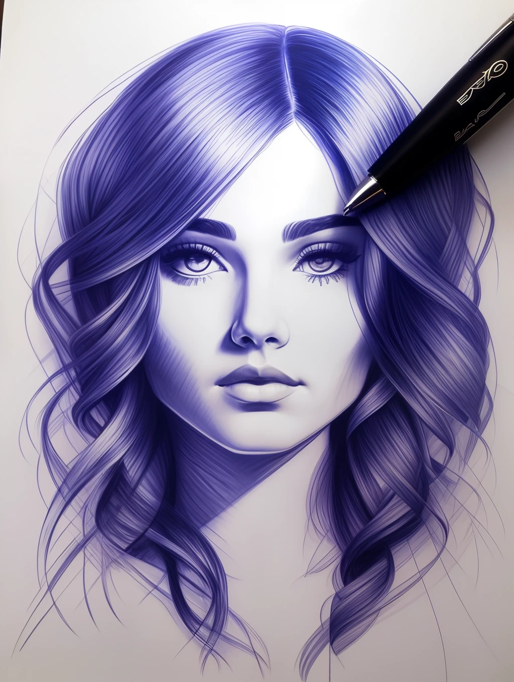 Ballpoint portrait sketch blua