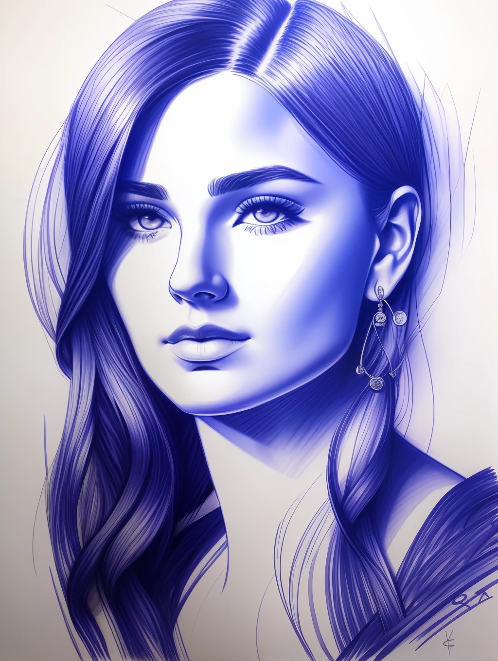 Ballpoint portrait sketch blua