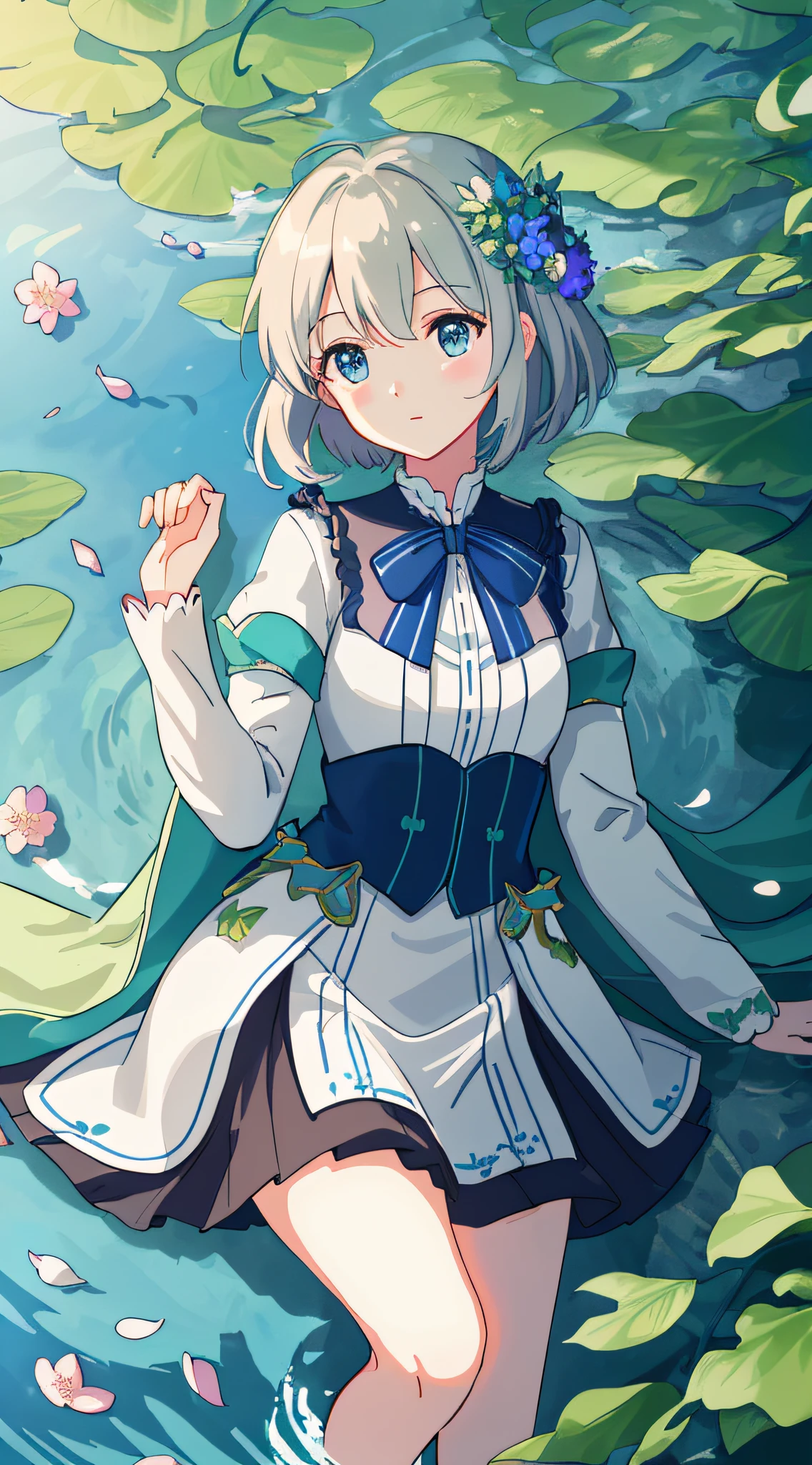 Masterpiece, best quality, (very detailed CG unity 8k wallpaper) (best quality), (best illustration), (best shadows) Nature', blue sea,delicate leaves petals of various colors falling in the air light Tracking, super detailed --v6